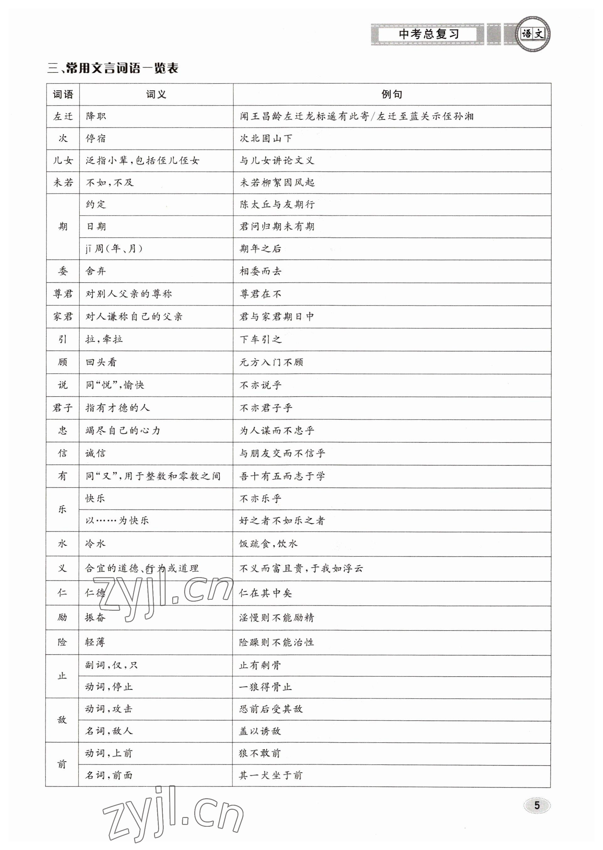 2023年中考總復習長江出版社語文 參考答案第5頁