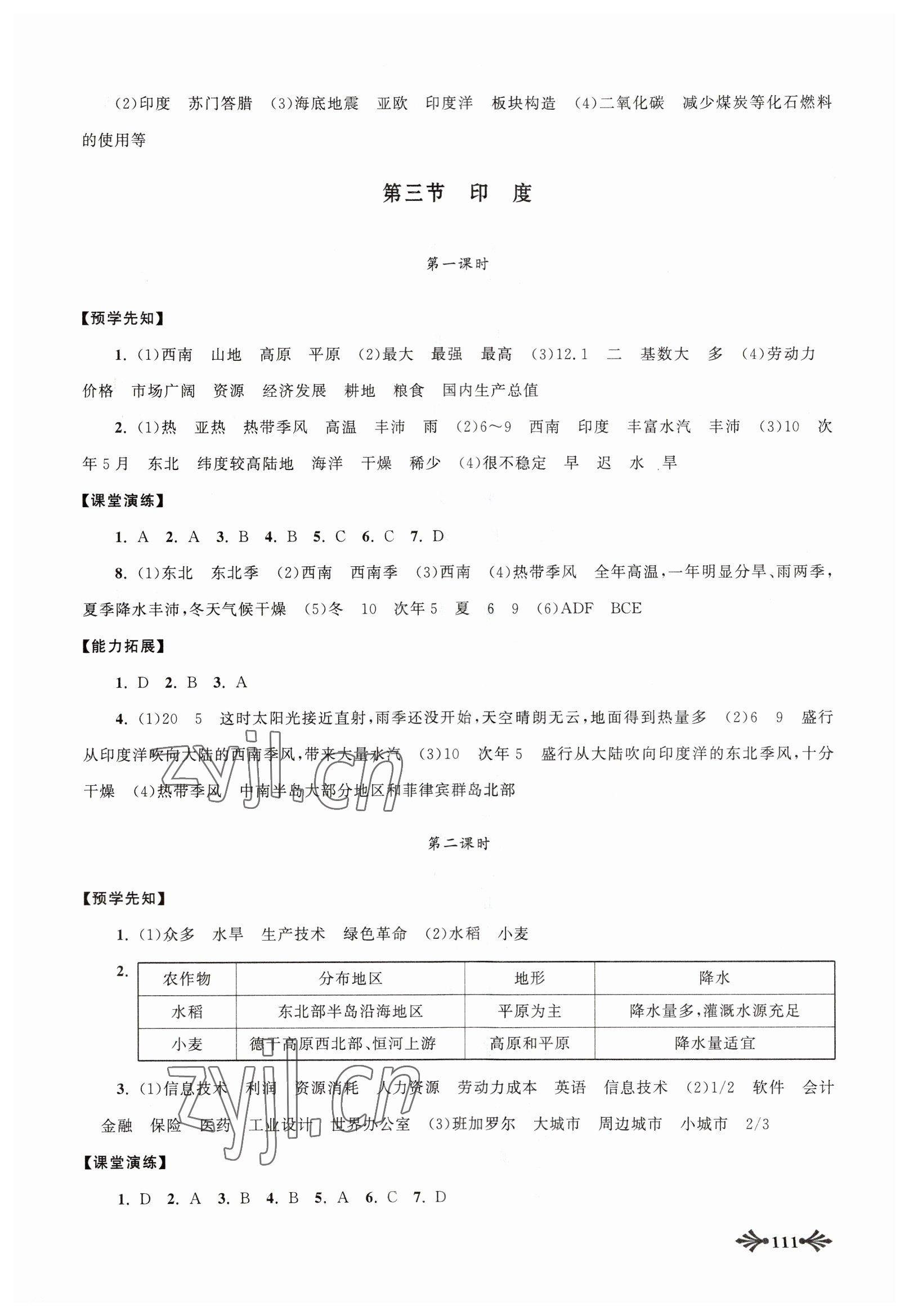 2023年自主学习当堂反馈七年级地理下册人教版 第5页