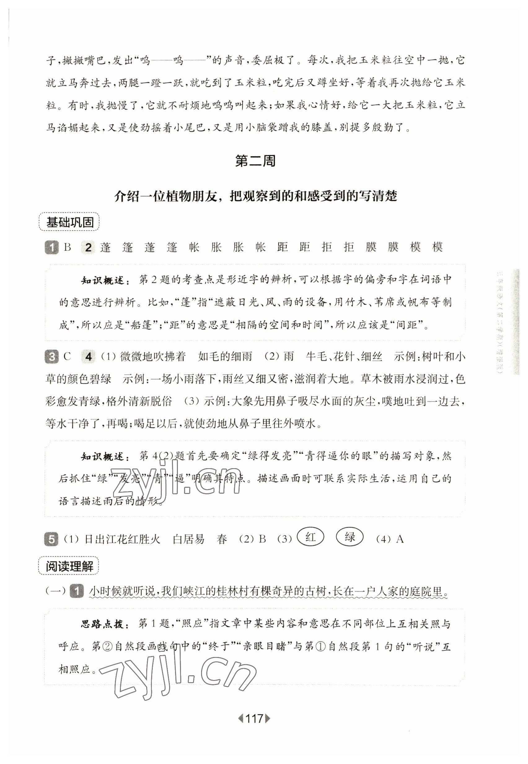 2023年华东师大版一课一练三年级语文下册人教版五四制增强版 参考答案第3页