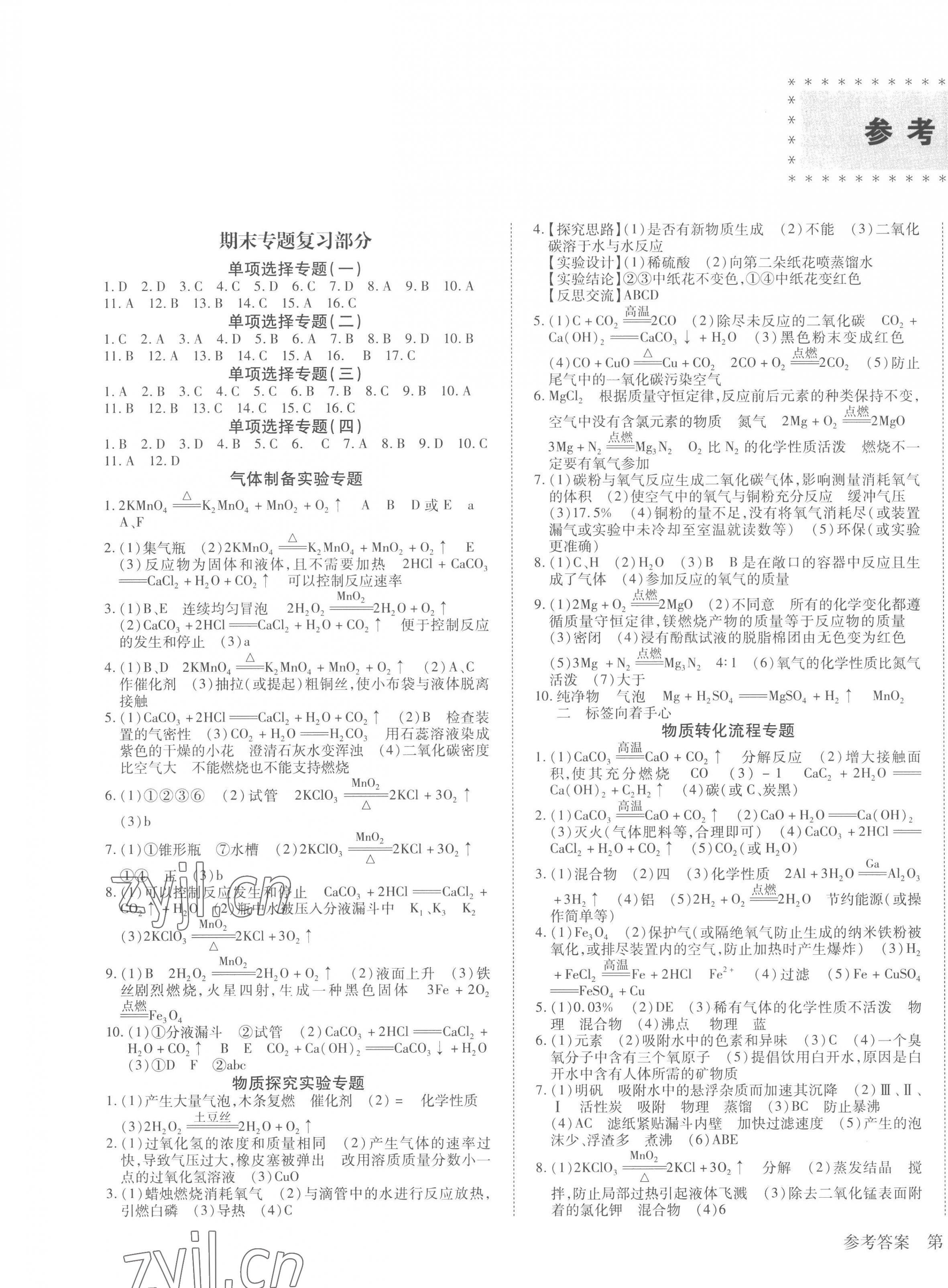 2023年名师导航寒假作业化学深圳专版 第1页