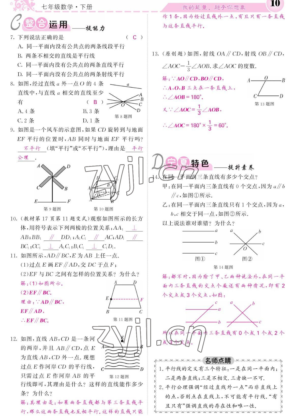 2023年课堂点睛七年级数学下册人教版宁夏专版 参考答案第10页