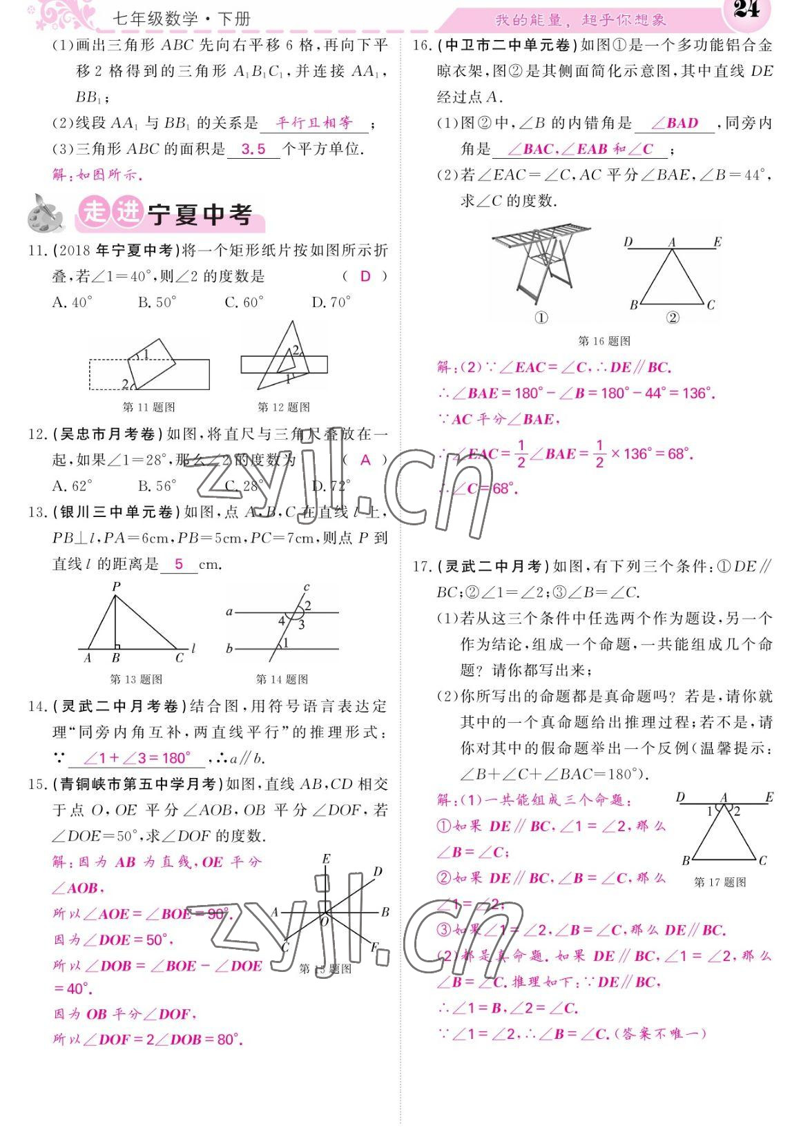 2023年课堂点睛七年级数学下册人教版宁夏专版 参考答案第24页