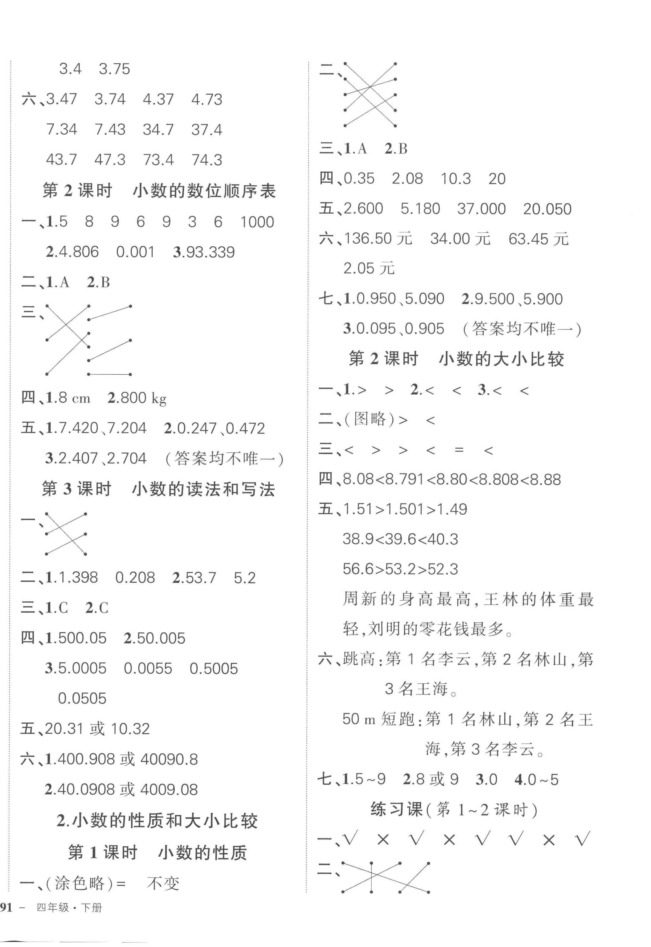 2023年状元成才路创优作业100分四年级数学下册人教版贵州专版 参考答案第6页