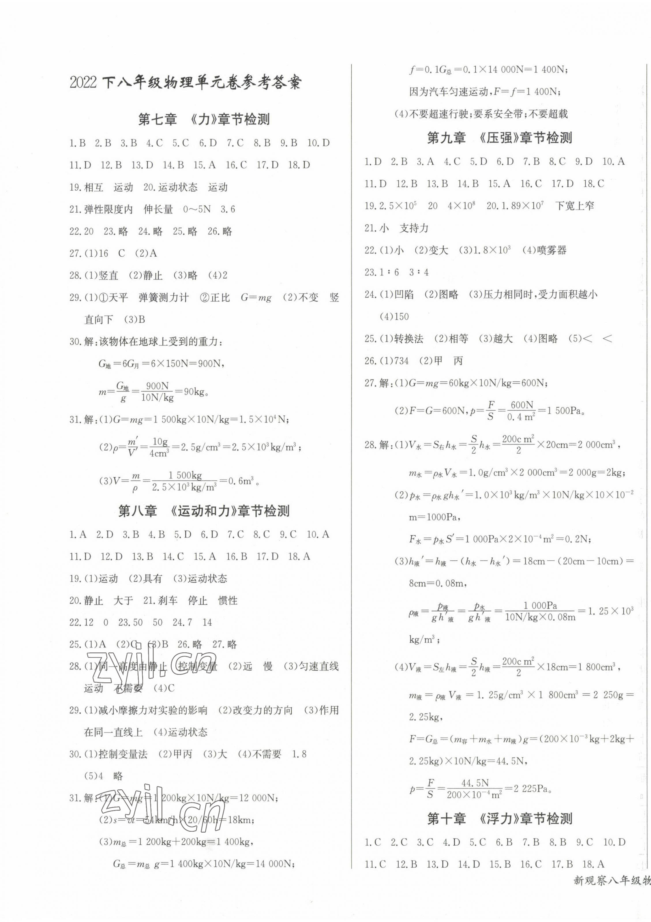 2023年樂(lè)學(xué)課堂課時(shí)學(xué)講練八年級(jí)物理下冊(cè)人教版 參考答案第1頁(yè)