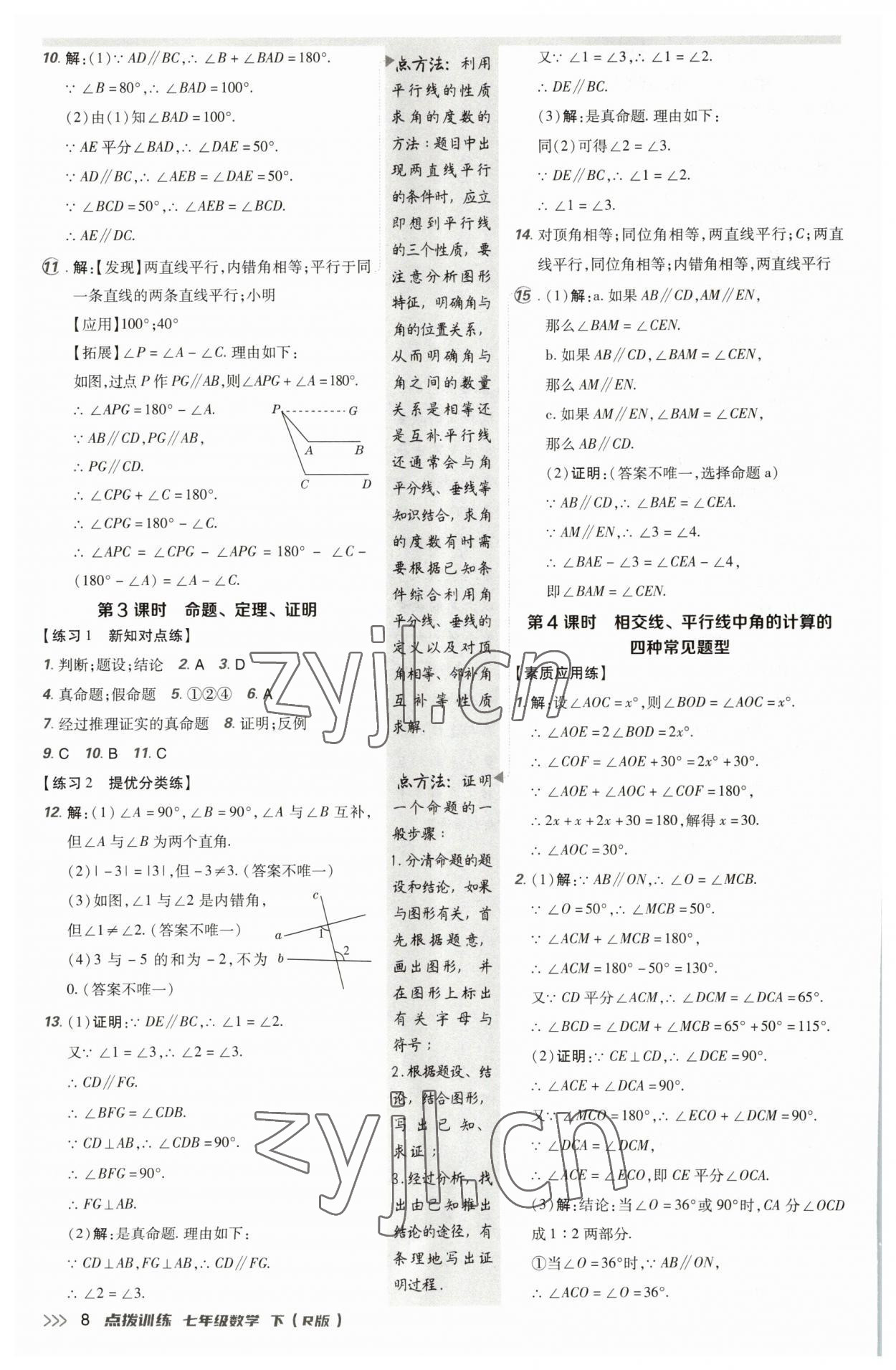 2023年点拨训练七年级数学下册人教版 参考答案第7页