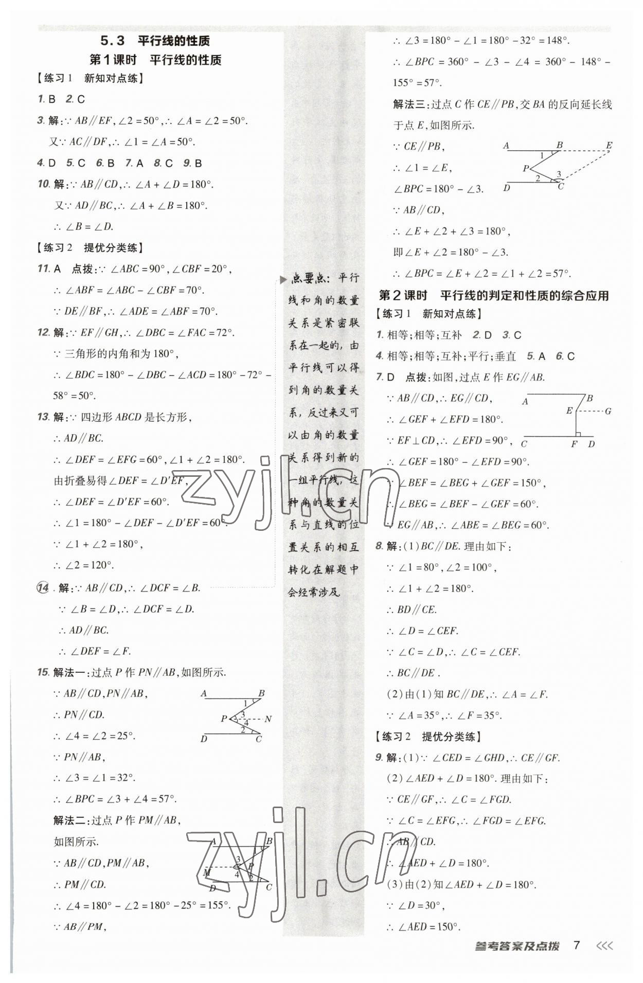 2023年点拨训练七年级数学下册人教版 参考答案第6页