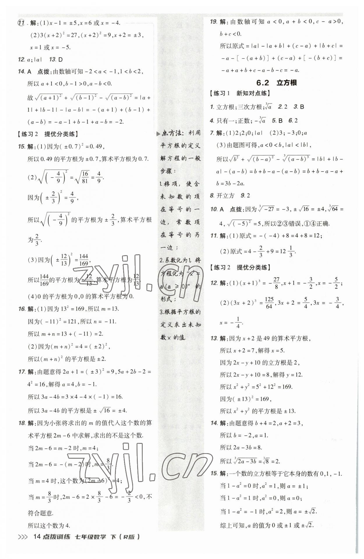 2023年点拨训练七年级数学下册人教版 参考答案第13页