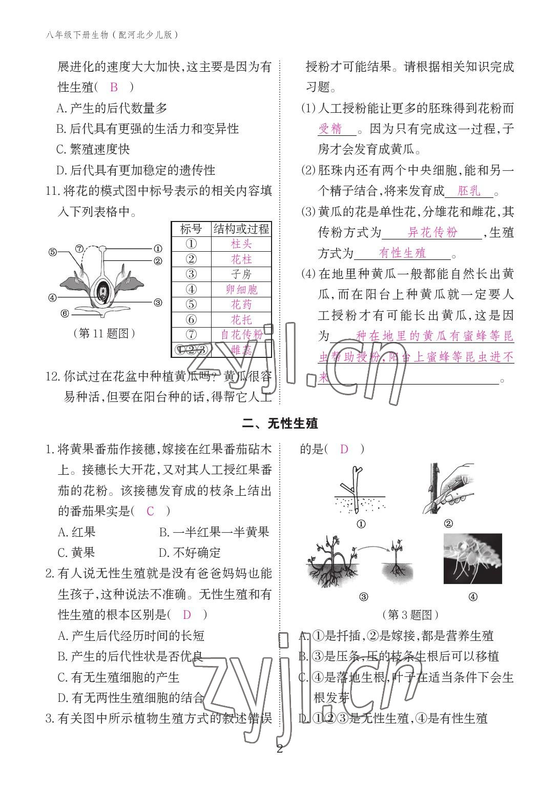 2023年作業(yè)本江西教育出版社八年級(jí)生物下冊(cè)冀少版 參考答案第2頁(yè)