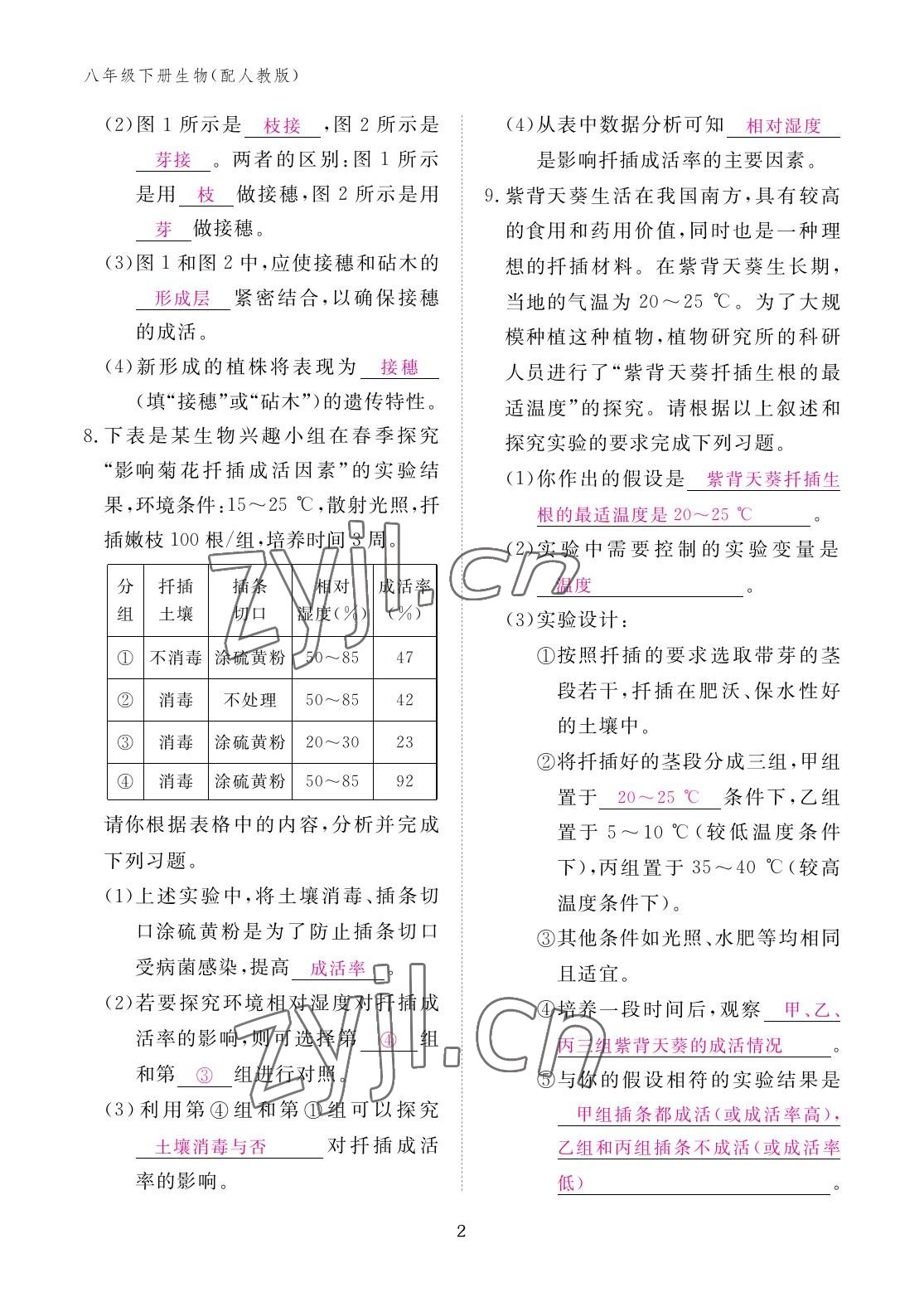 2023年作业本江西教育出版社八年级生物下册人教版 参考答案第3页