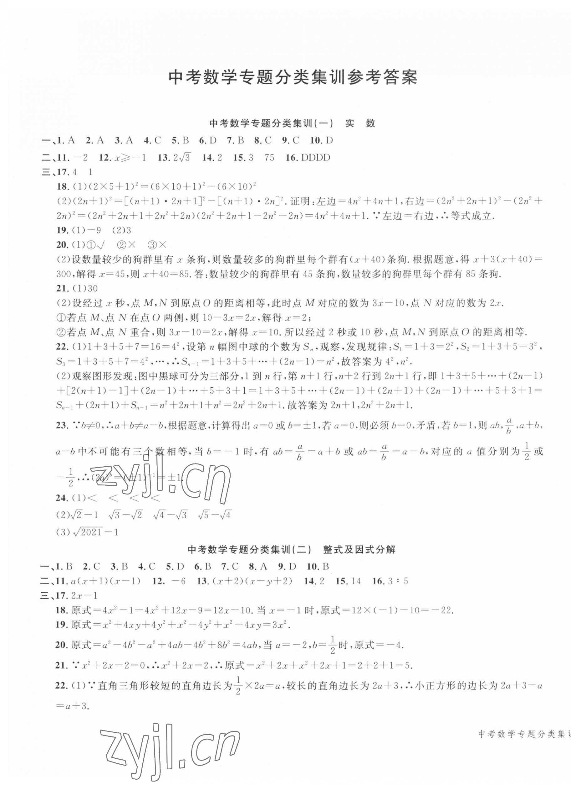 2023年学而优中考专题分类集训南京大学出版社数学浙江专版 第1页