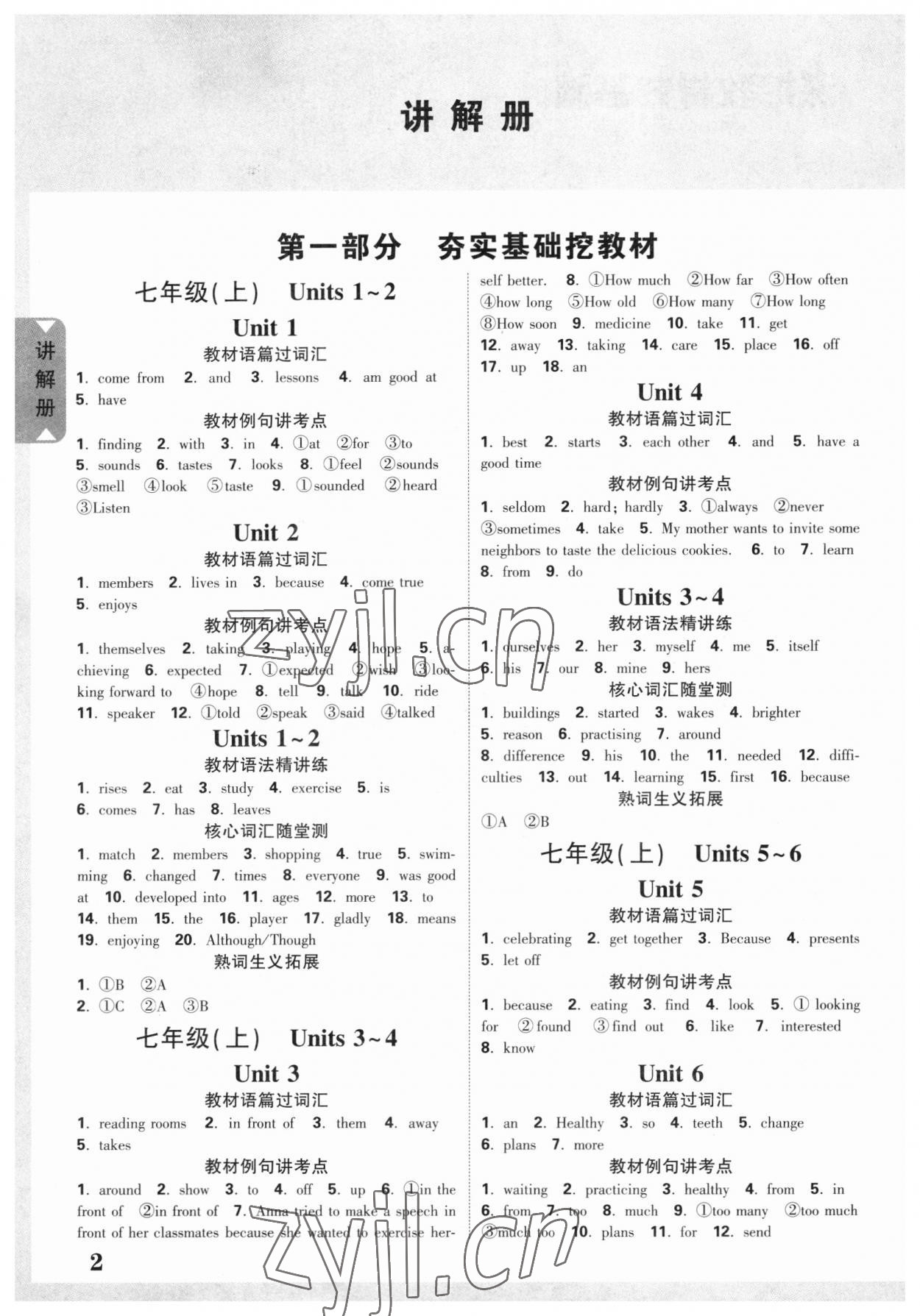 2023年中考面對面英語江蘇專版 參考答案第1頁