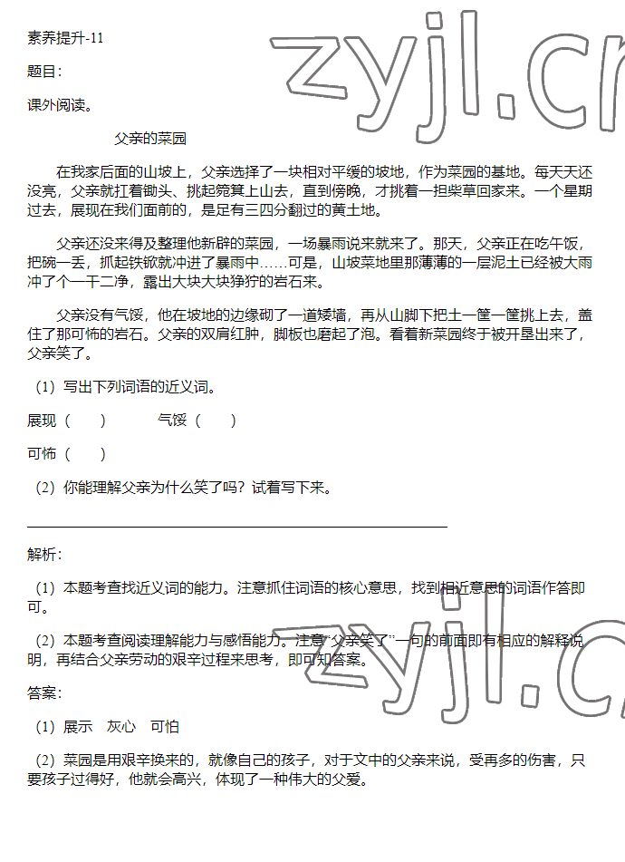 2023年同步实践评价课程基础训练五年级语文下册人教版 参考答案第17页