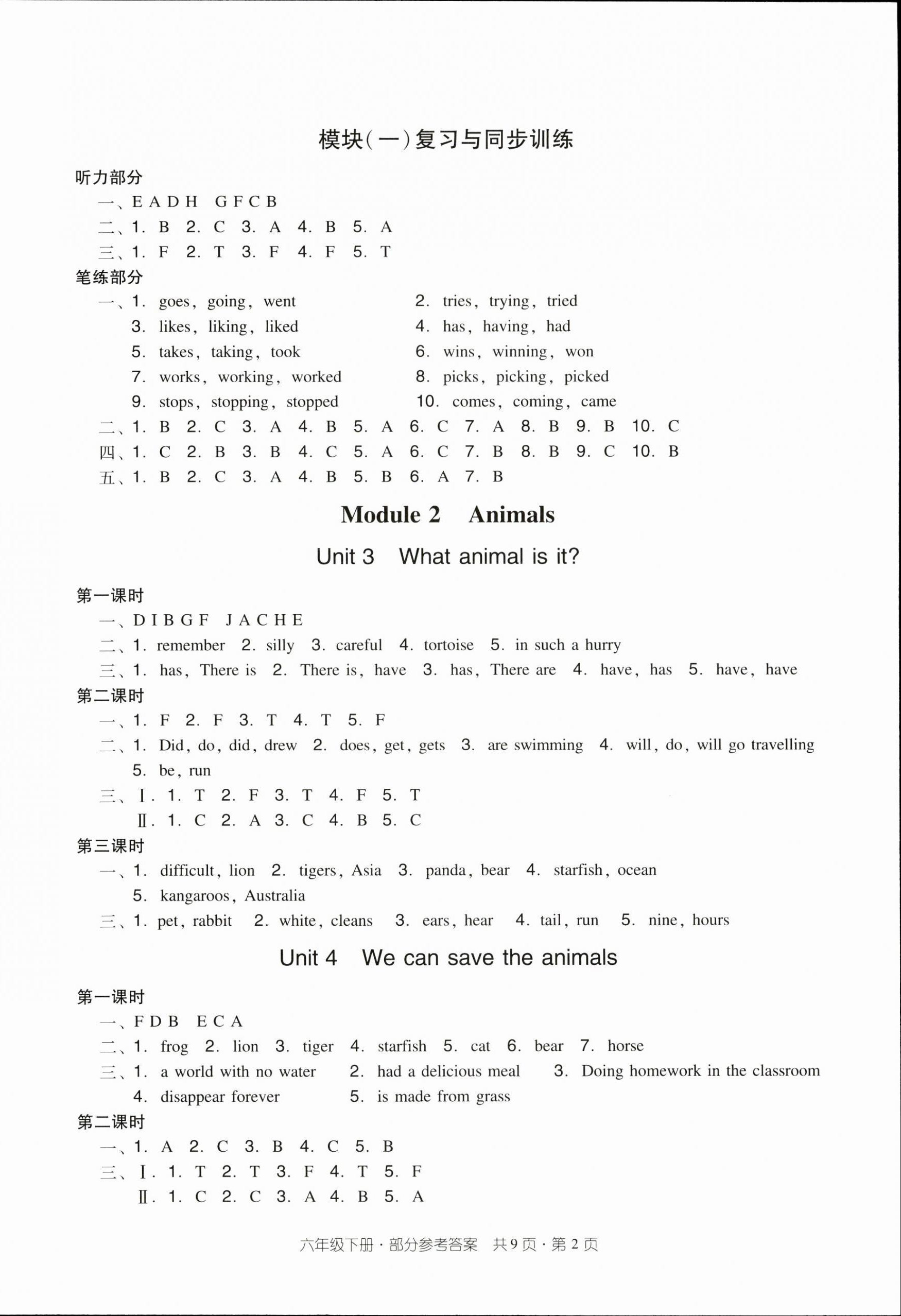 2023年双基同步导学导练六年级英语下册教科版广州专版 参考答案第2页