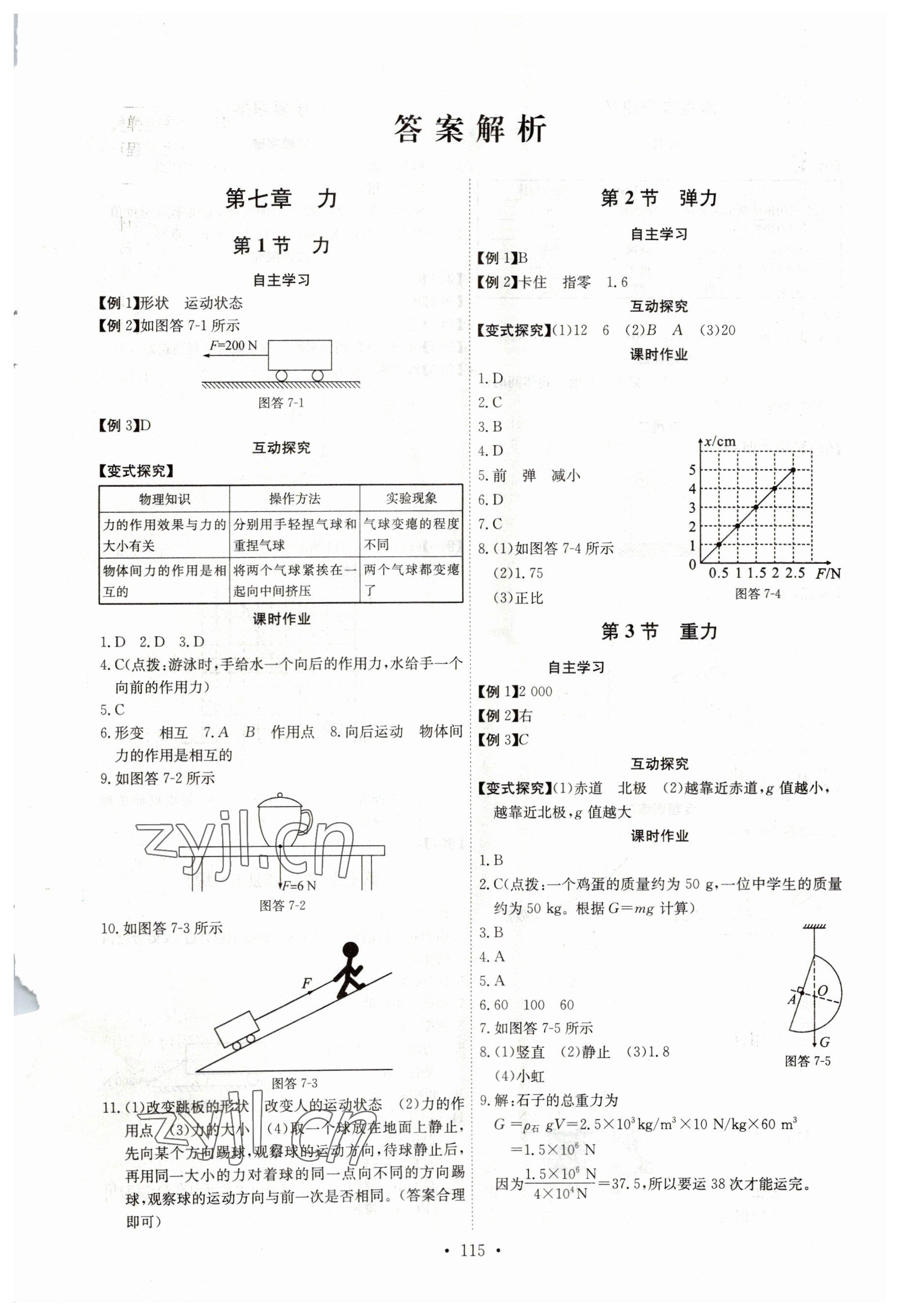 2023年長(zhǎng)江全能學(xué)案同步練習(xí)冊(cè)八年級(jí)物理下冊(cè)人教版 參考答案第1頁