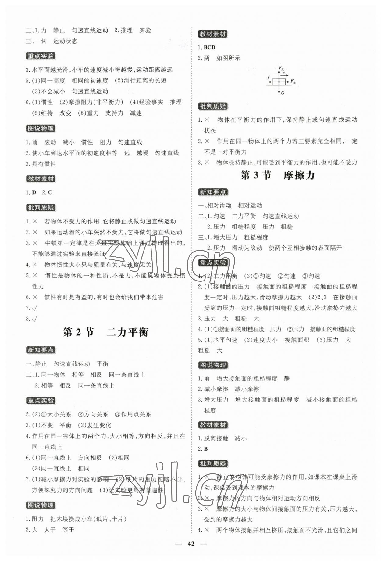 2023年练案八年级物理下册人教版 参考答案第2页