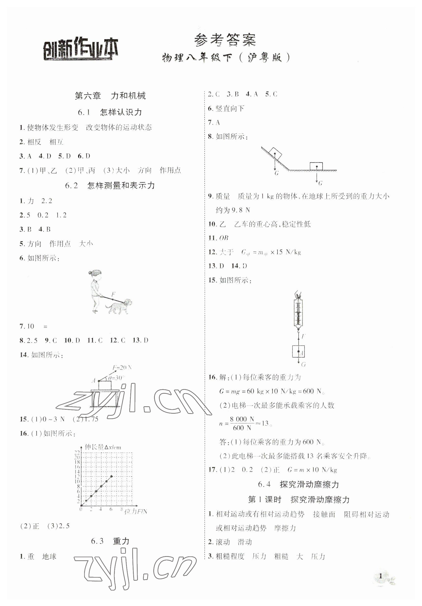 2023年创新课堂创新作业本八年级物理下册沪粤版 第1页