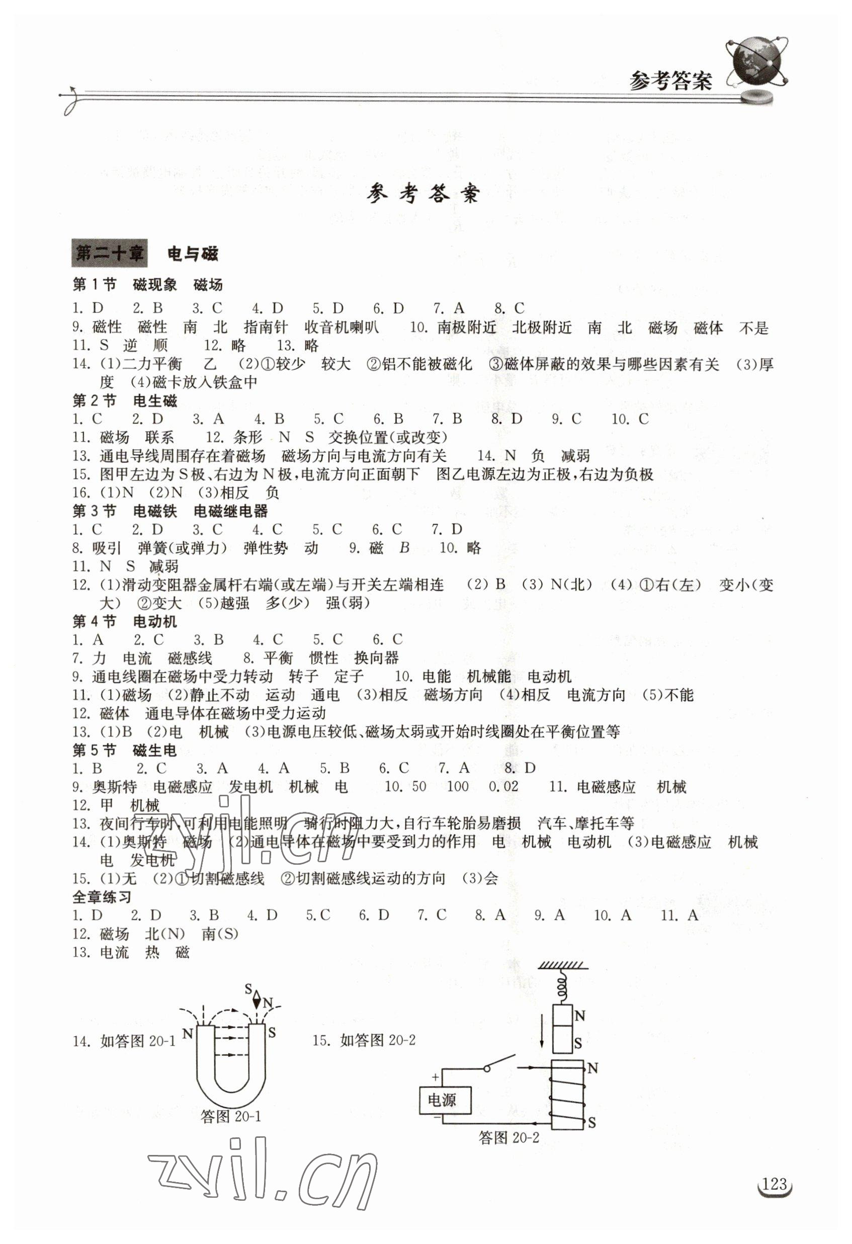 2023年长江作业本同步练习册九年级物理下册人教版 第1页