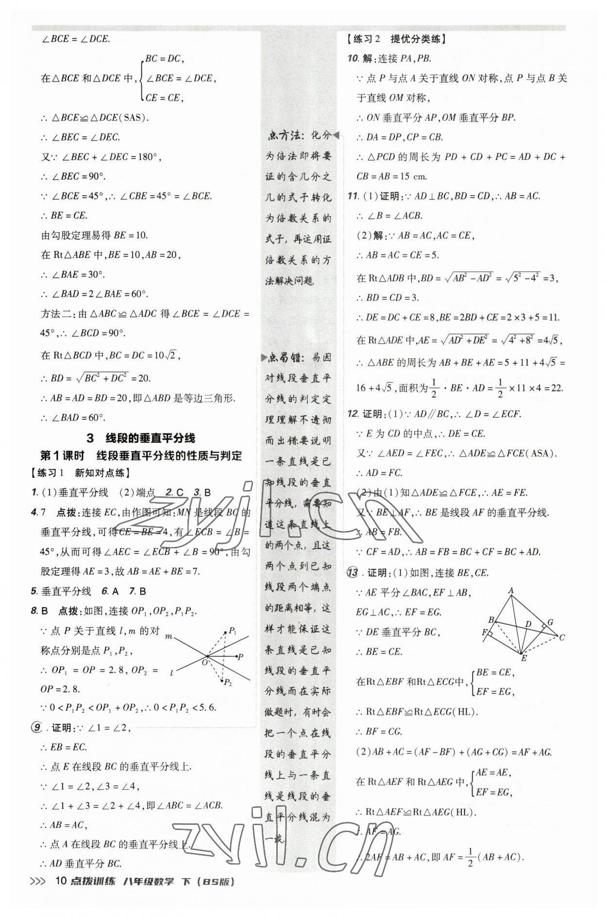 2023年点拨训练八年级数学下册北师大版 参考答案第10页