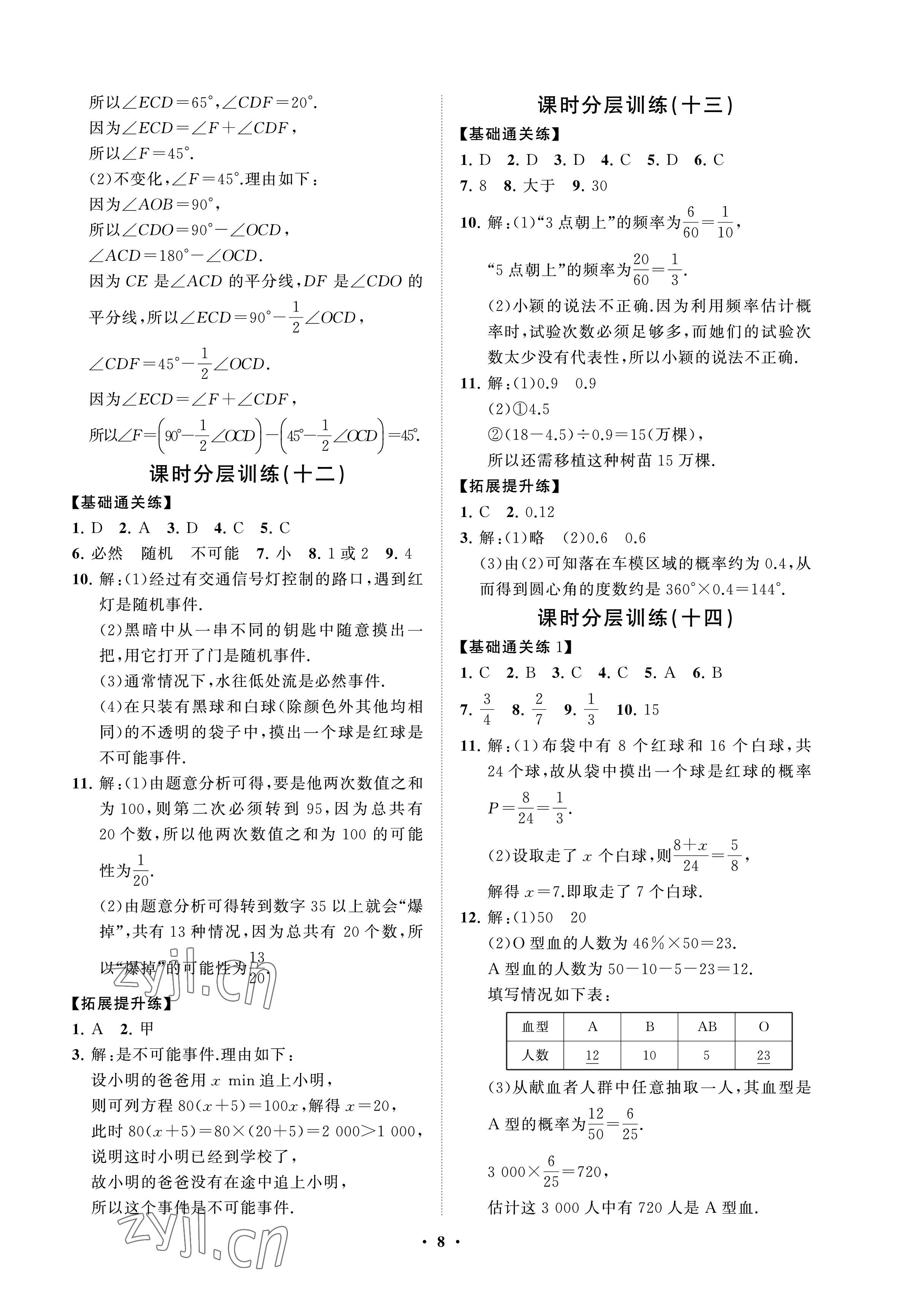 2023年同步练习册分层卷七年级数学下册鲁教版54制 参考答案第8页