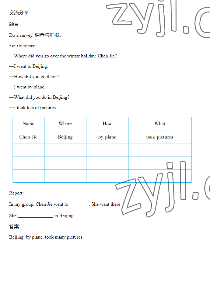 2023年同步實(shí)踐評(píng)價(jià)課程基礎(chǔ)訓(xùn)練六年級(jí)英語下冊(cè)人教版 參考答案第40頁