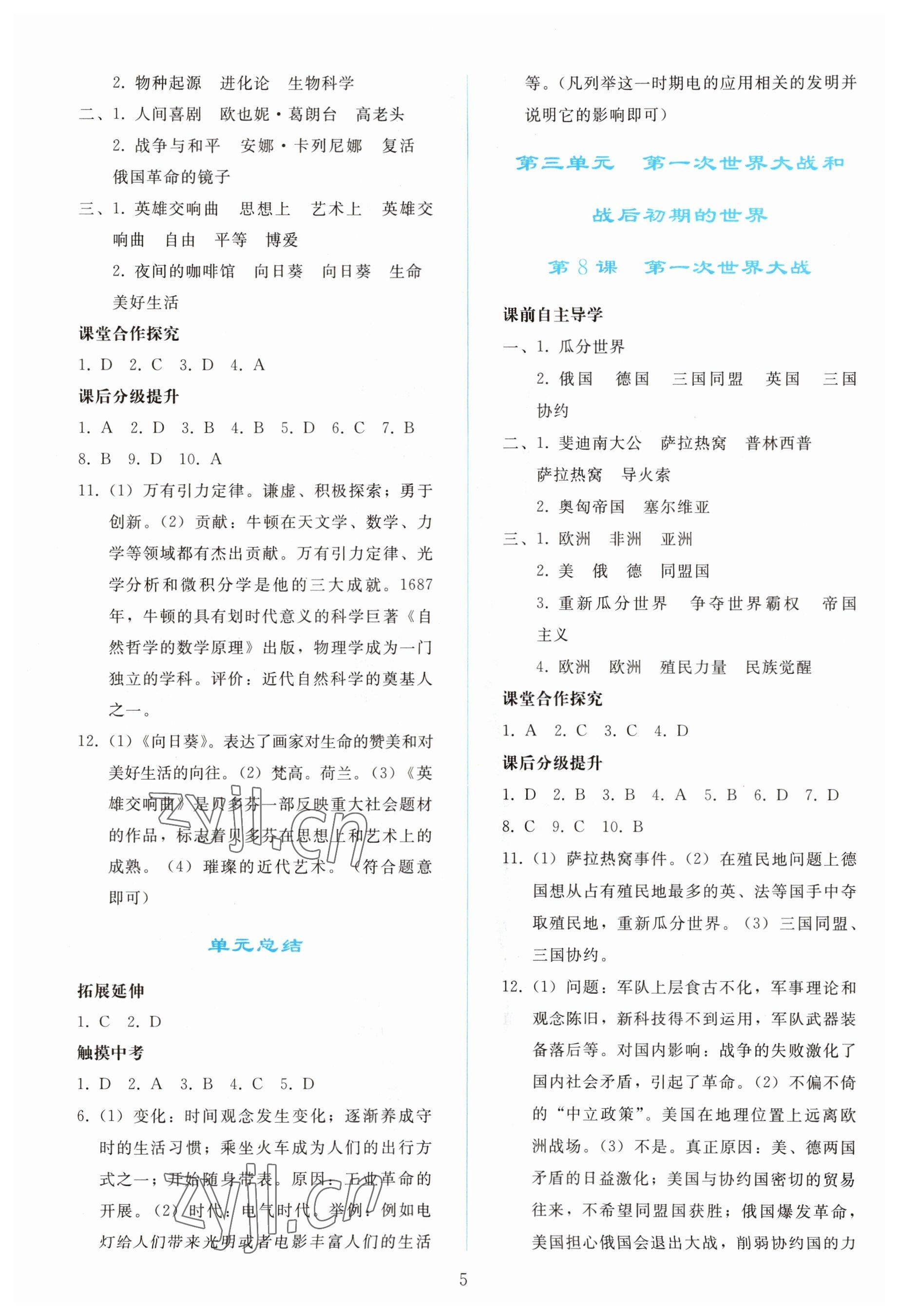 2023年同步轻松练习九年级中国历史下册人教版 参考答案第4页