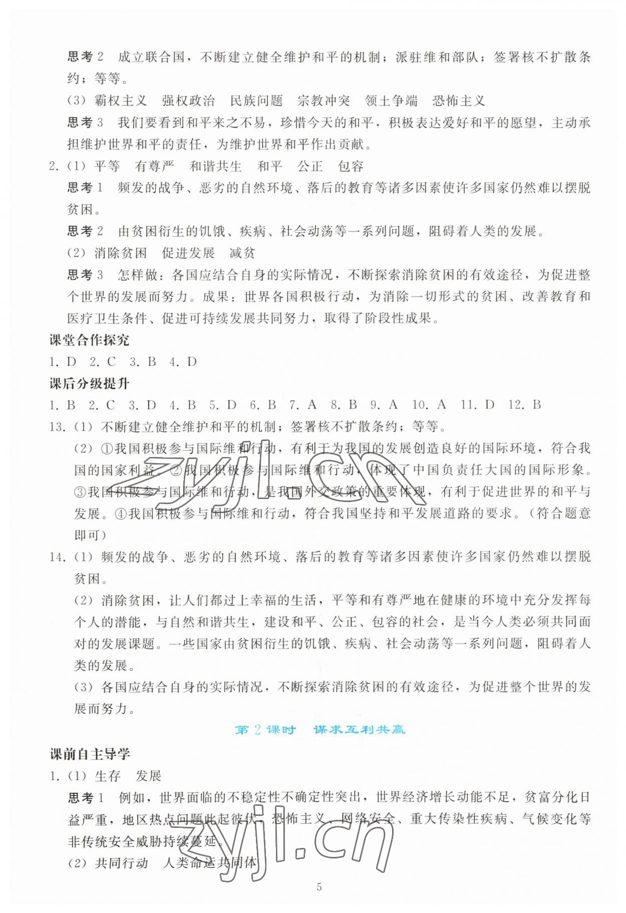 2023年同步輕松練習(xí)九年級道德與法治下冊人教版 參考答案第4頁