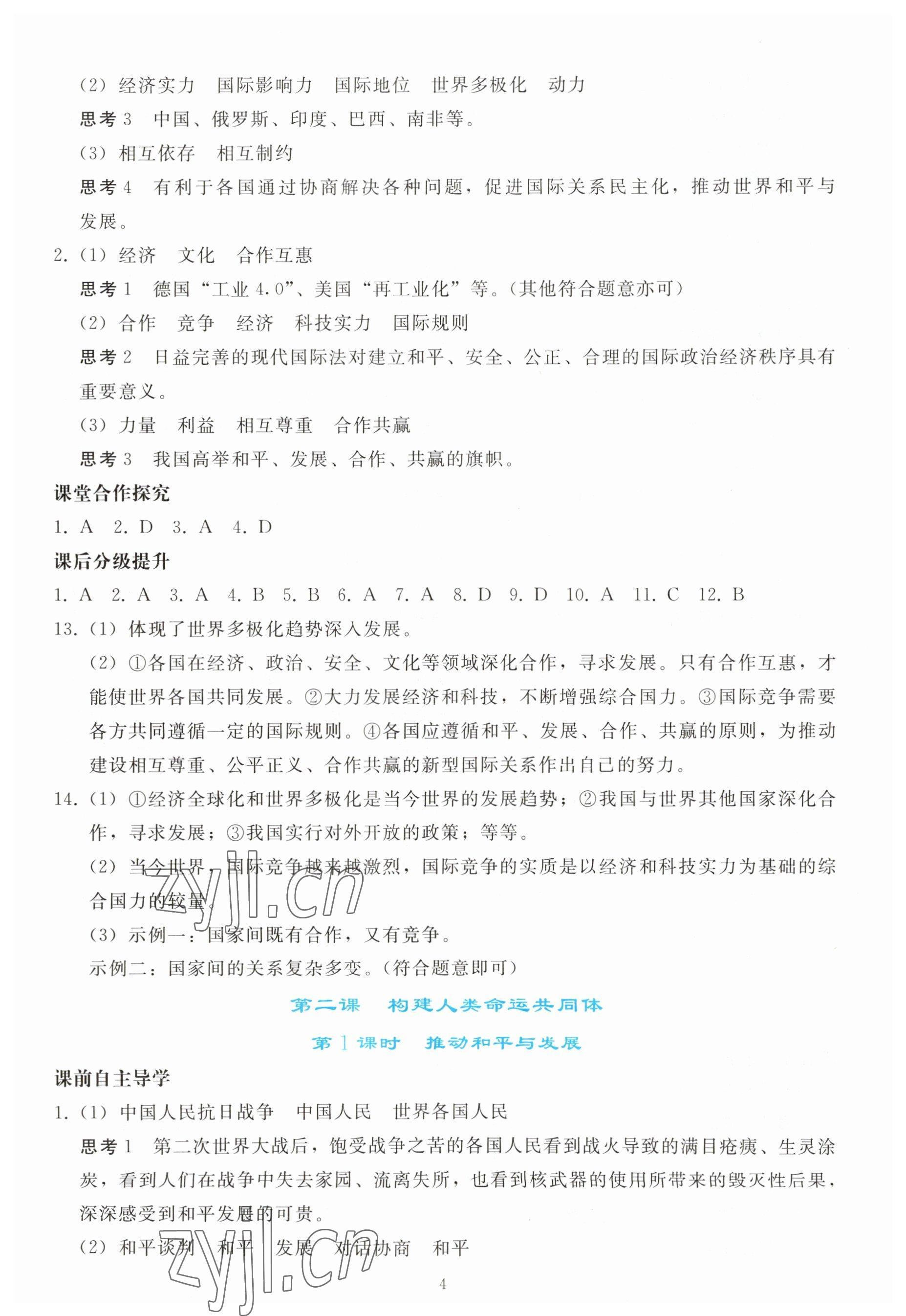 2023年同步輕松練習(xí)九年級(jí)道德與法治下冊(cè)人教版 參考答案第3頁(yè)