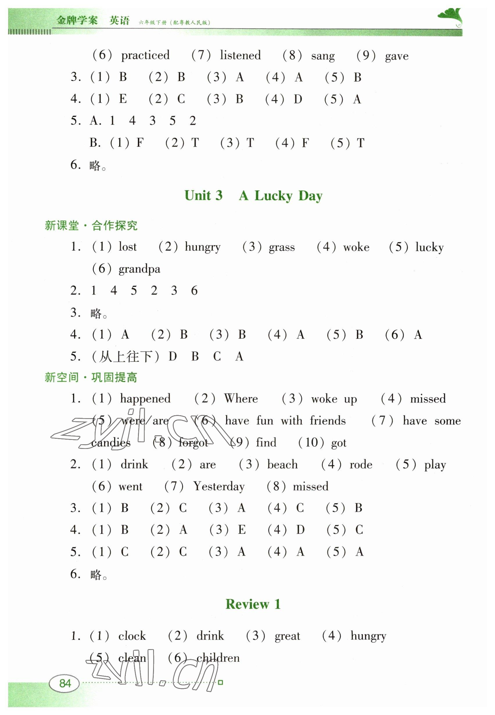 2023年南方新課堂金牌學(xué)案六年級英語下冊粵人版 參考答案第4頁