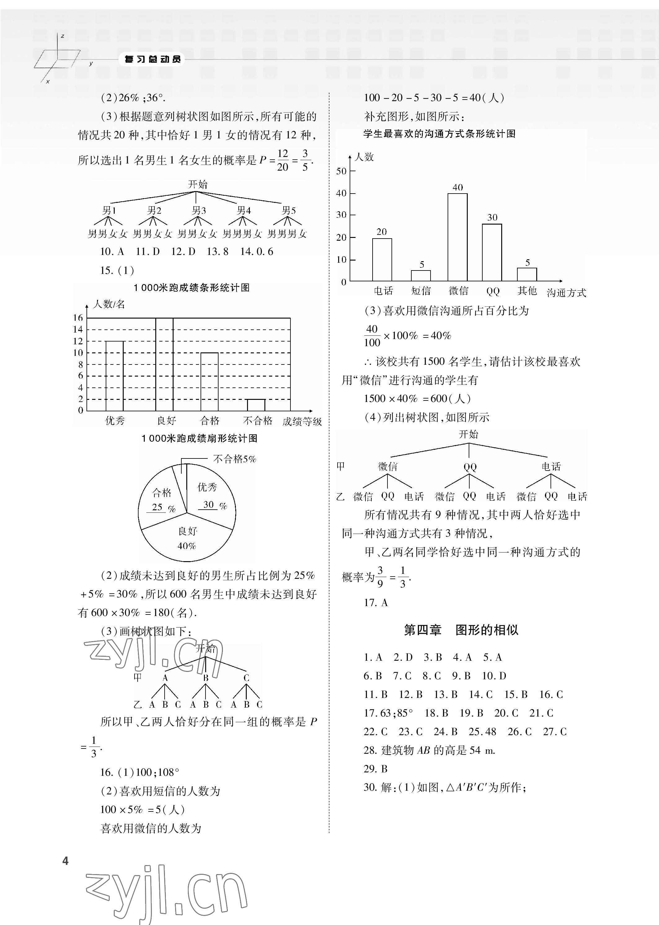 2023年初中数学复习总动员九年级全一册北师大版 参考答案第4页