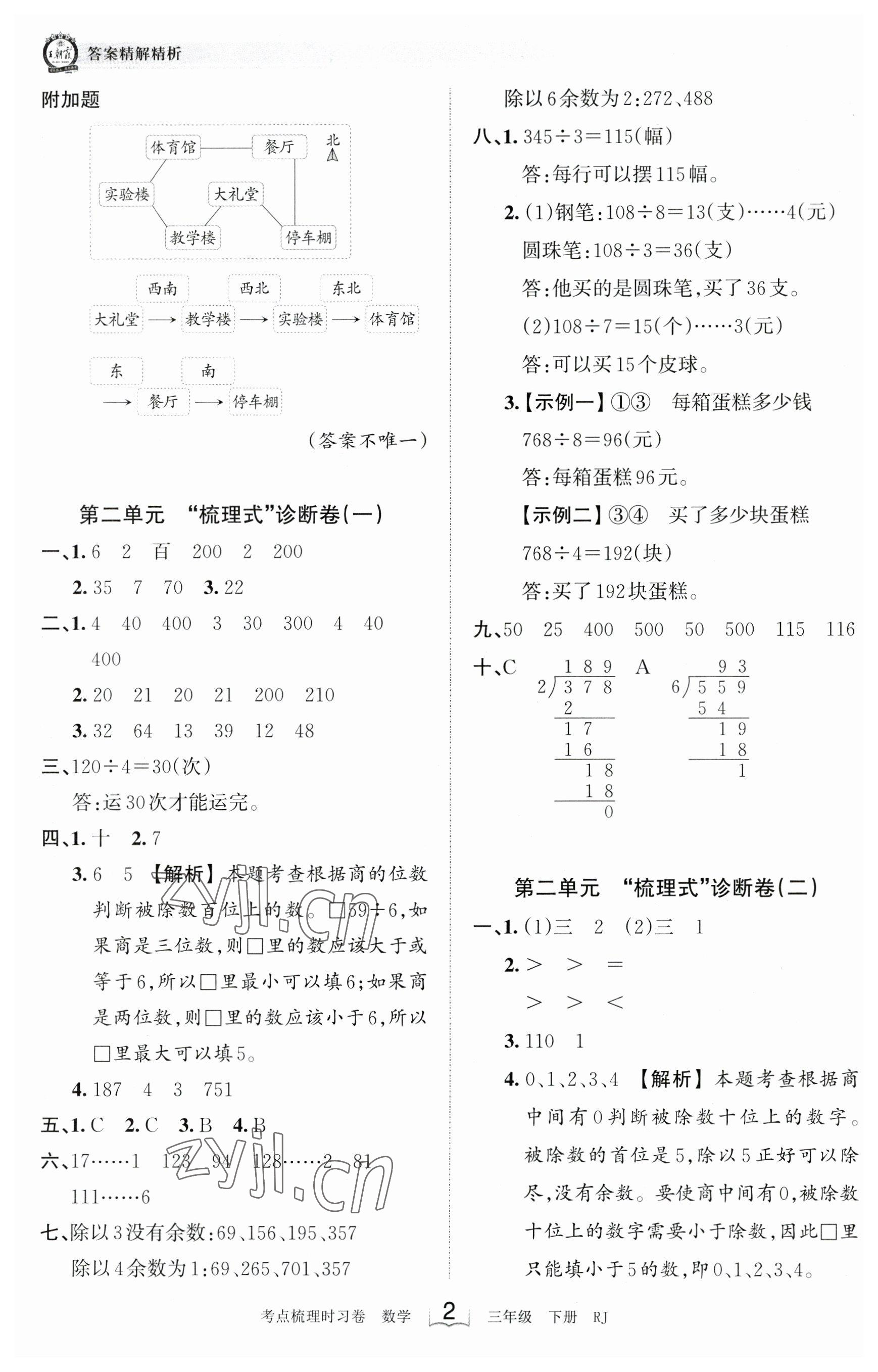 2023年王朝霞考点梳理时习卷三年级数学下册人教版 参考答案第2页