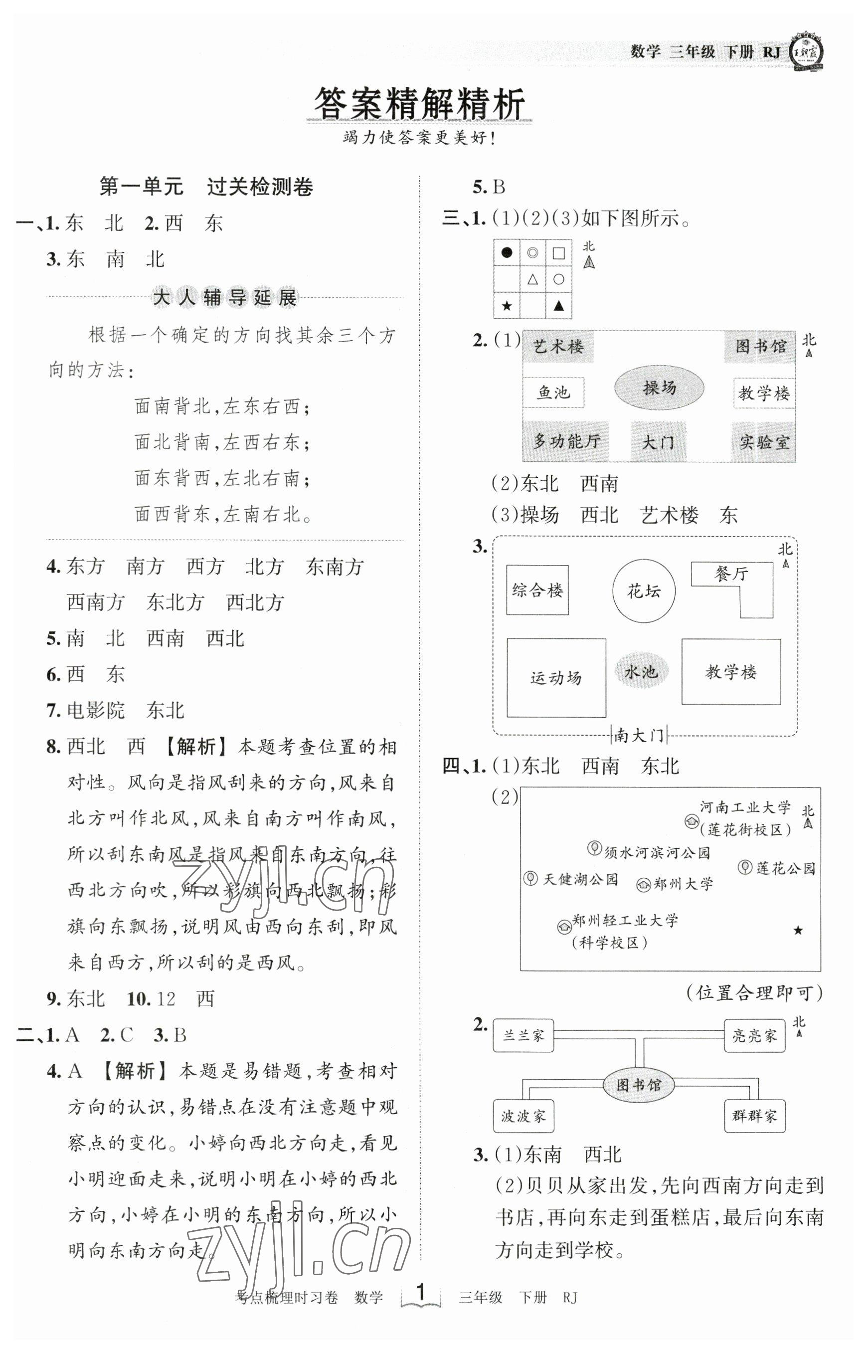 2023年王朝霞考点梳理时习卷三年级数学下册人教版 参考答案第1页