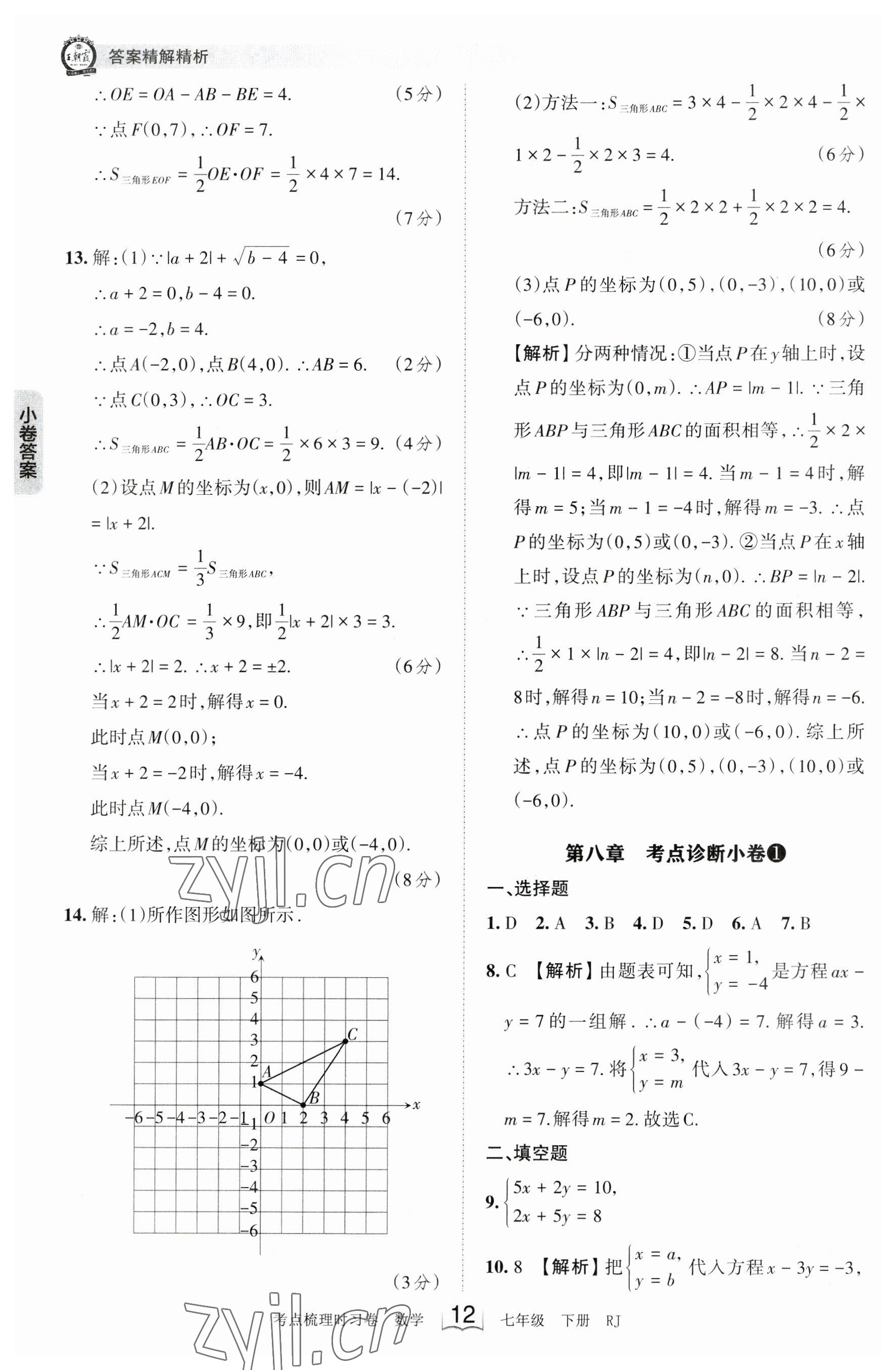 2023年王朝霞考点梳理时习卷七年级数学下册人教版 参考答案第12页