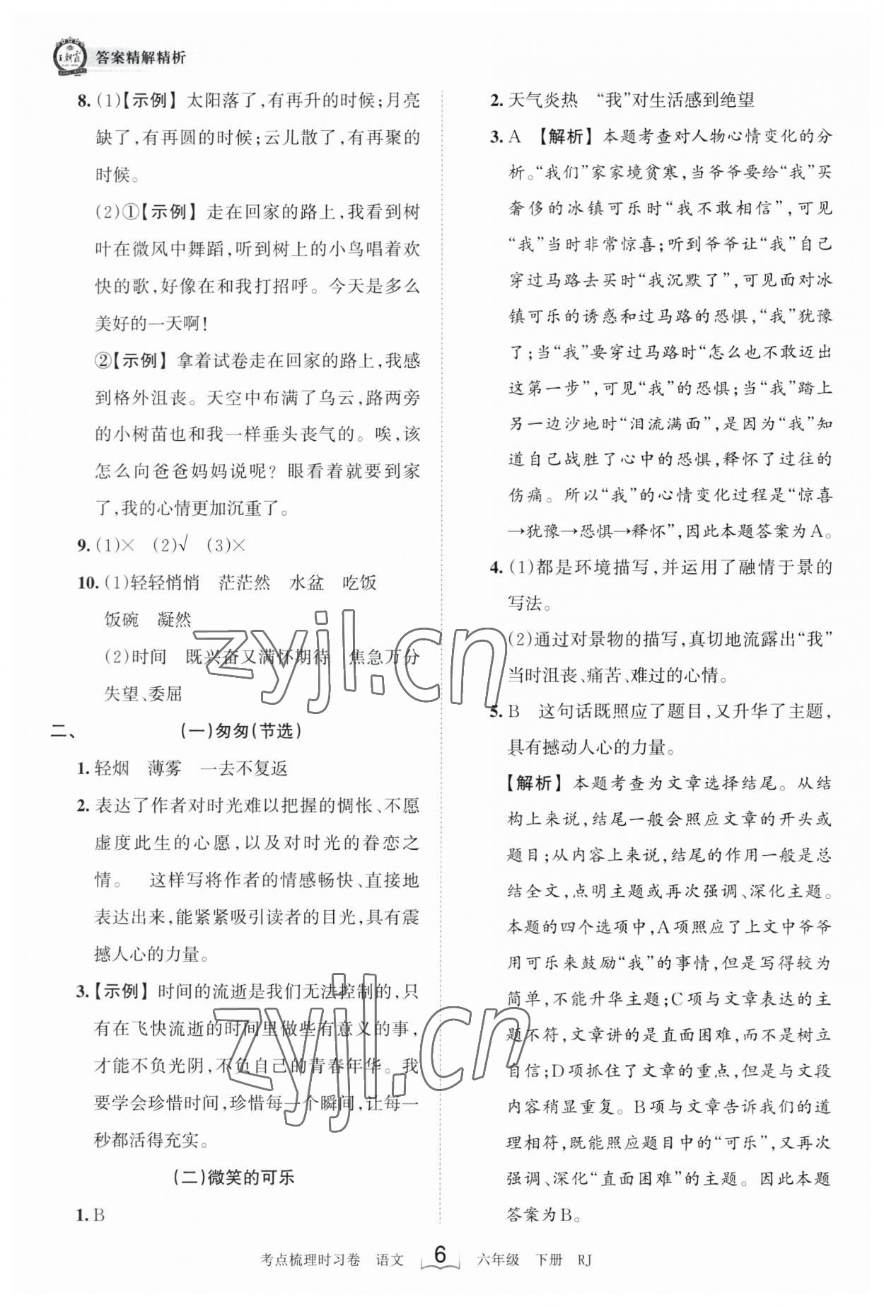 2023年王朝霞考點(diǎn)梳理時(shí)習(xí)卷六年級(jí)語(yǔ)文下冊(cè)人教版 參考答案第6頁(yè)