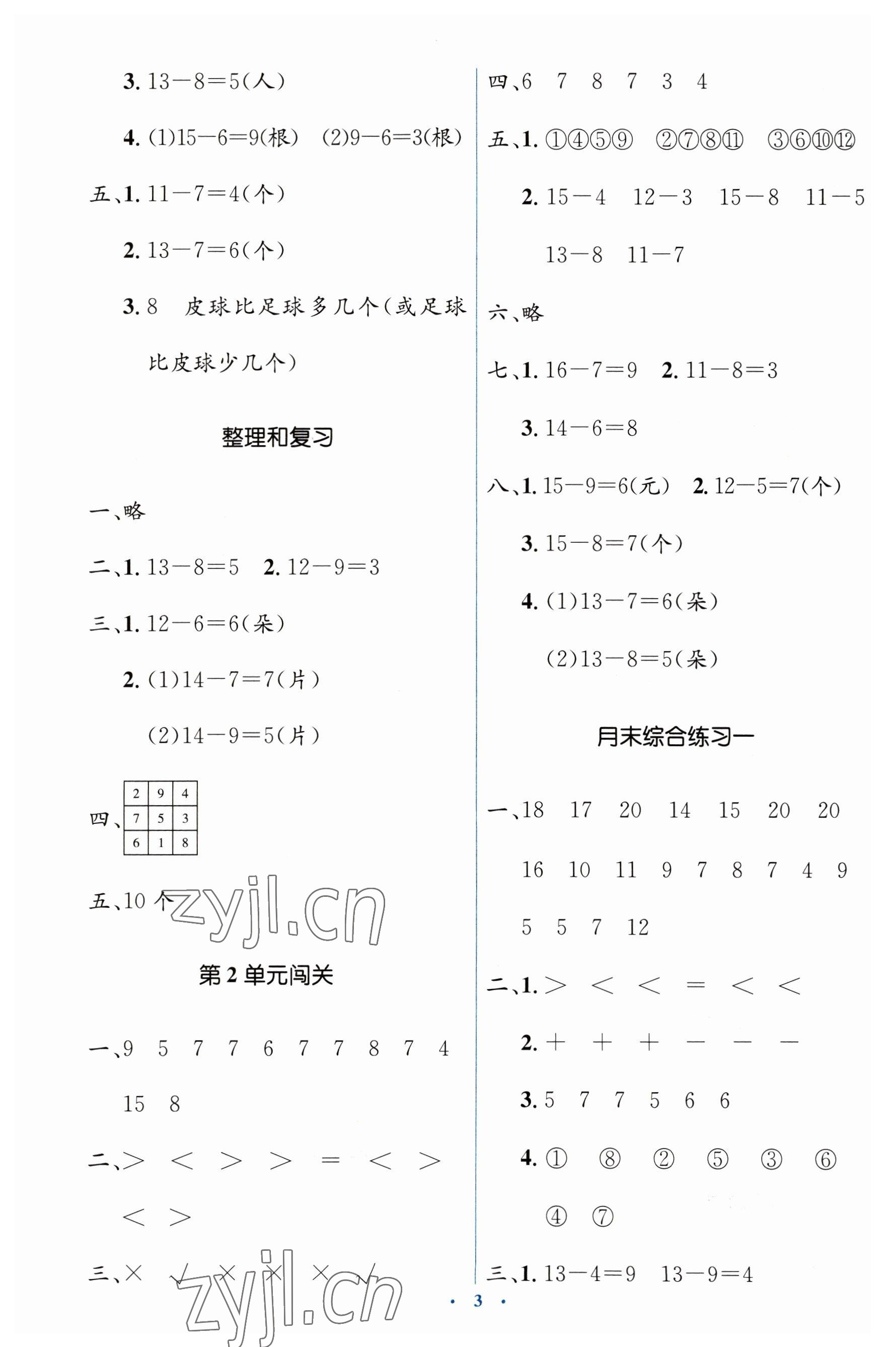 2023年人教金学典同步解析与测评学考练一年级数学下册人教版 第3页