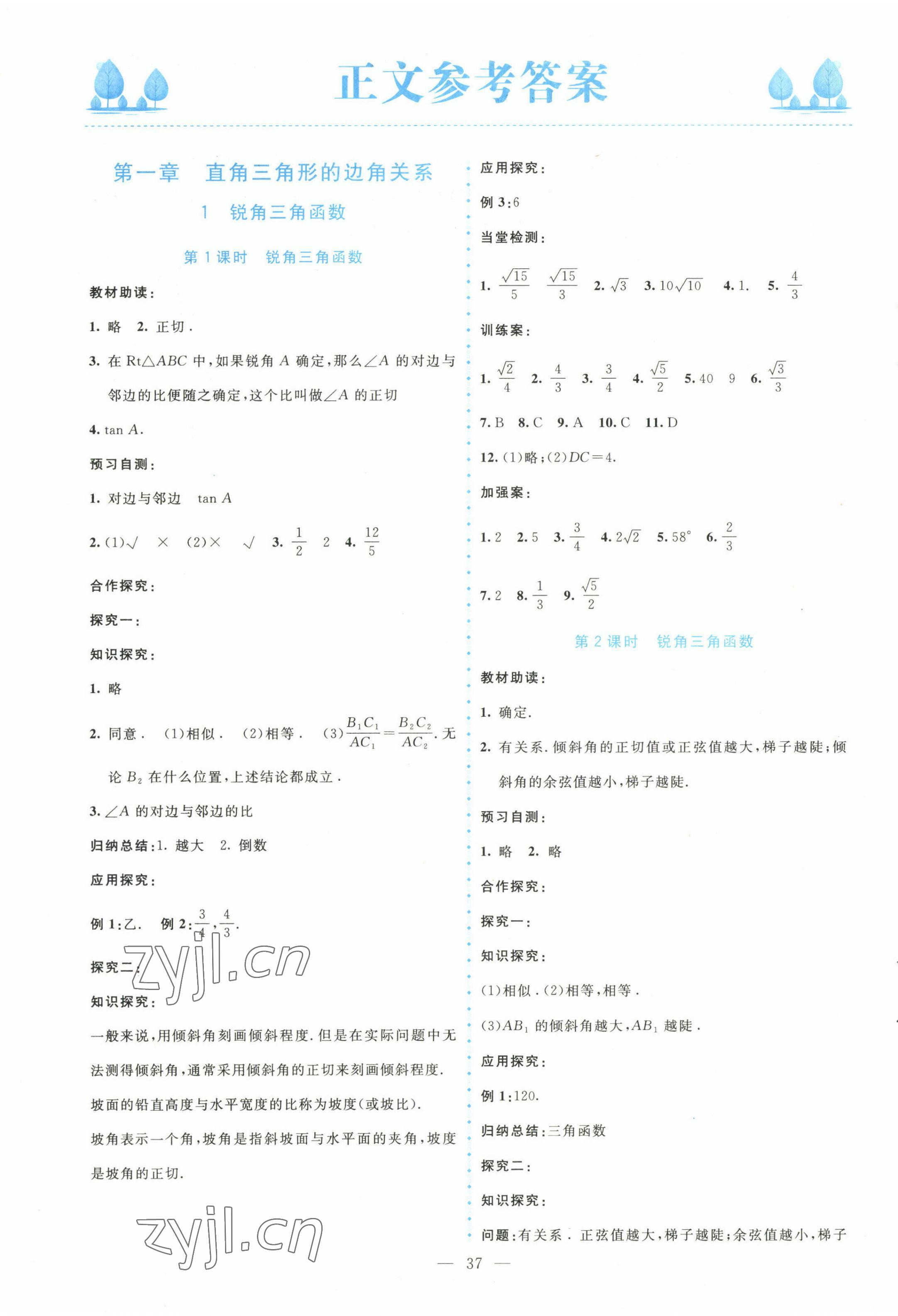 2023年課堂精練九年級(jí)數(shù)學(xué)下冊(cè)北師大版大慶專版 第1頁(yè)