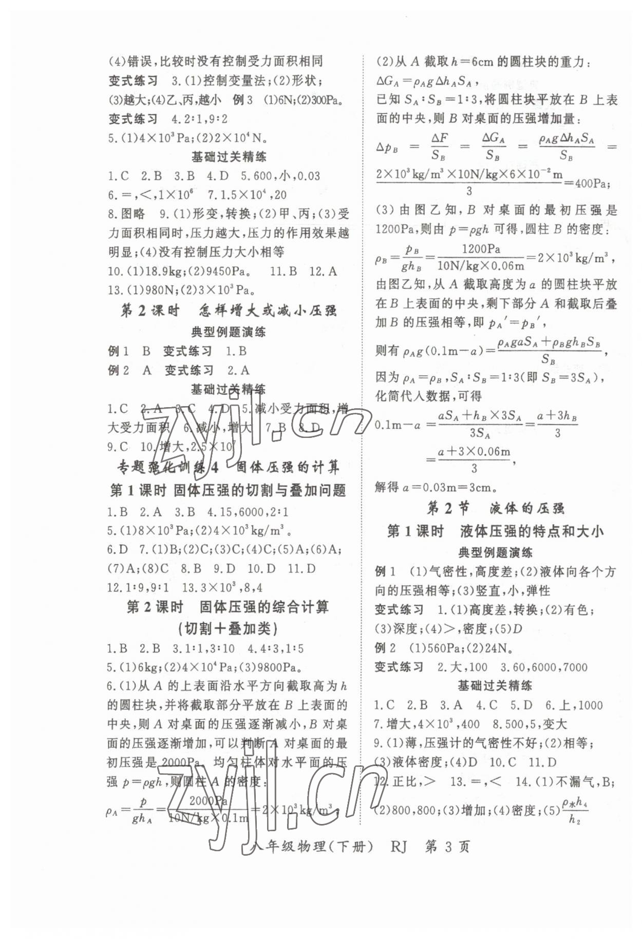 2023年启航新课堂八年级物理下册人教版 参考答案第3页