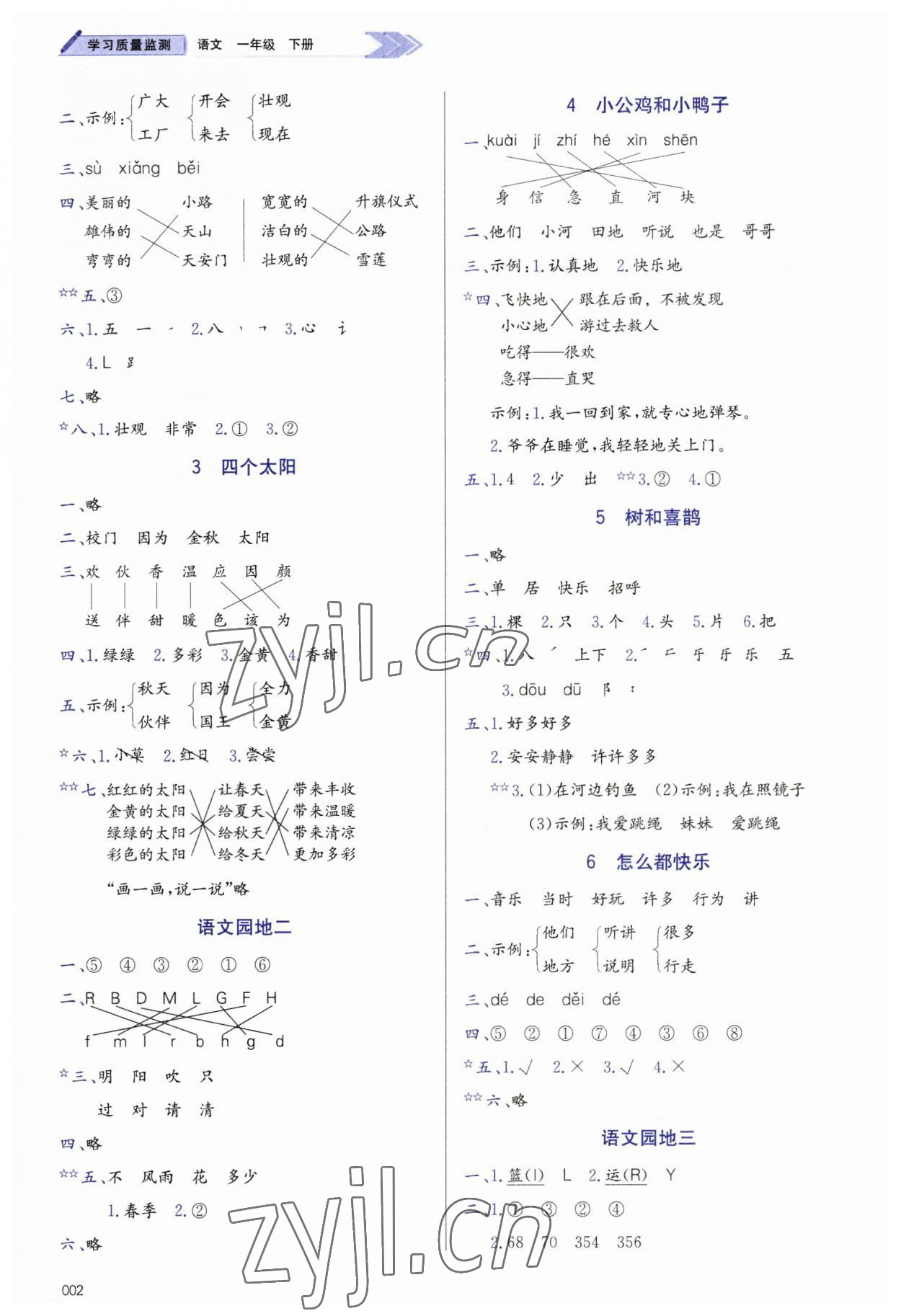 2023年學(xué)習(xí)質(zhì)量監(jiān)測(cè)一年級(jí)語文下冊(cè)人教版 參考答案第2頁