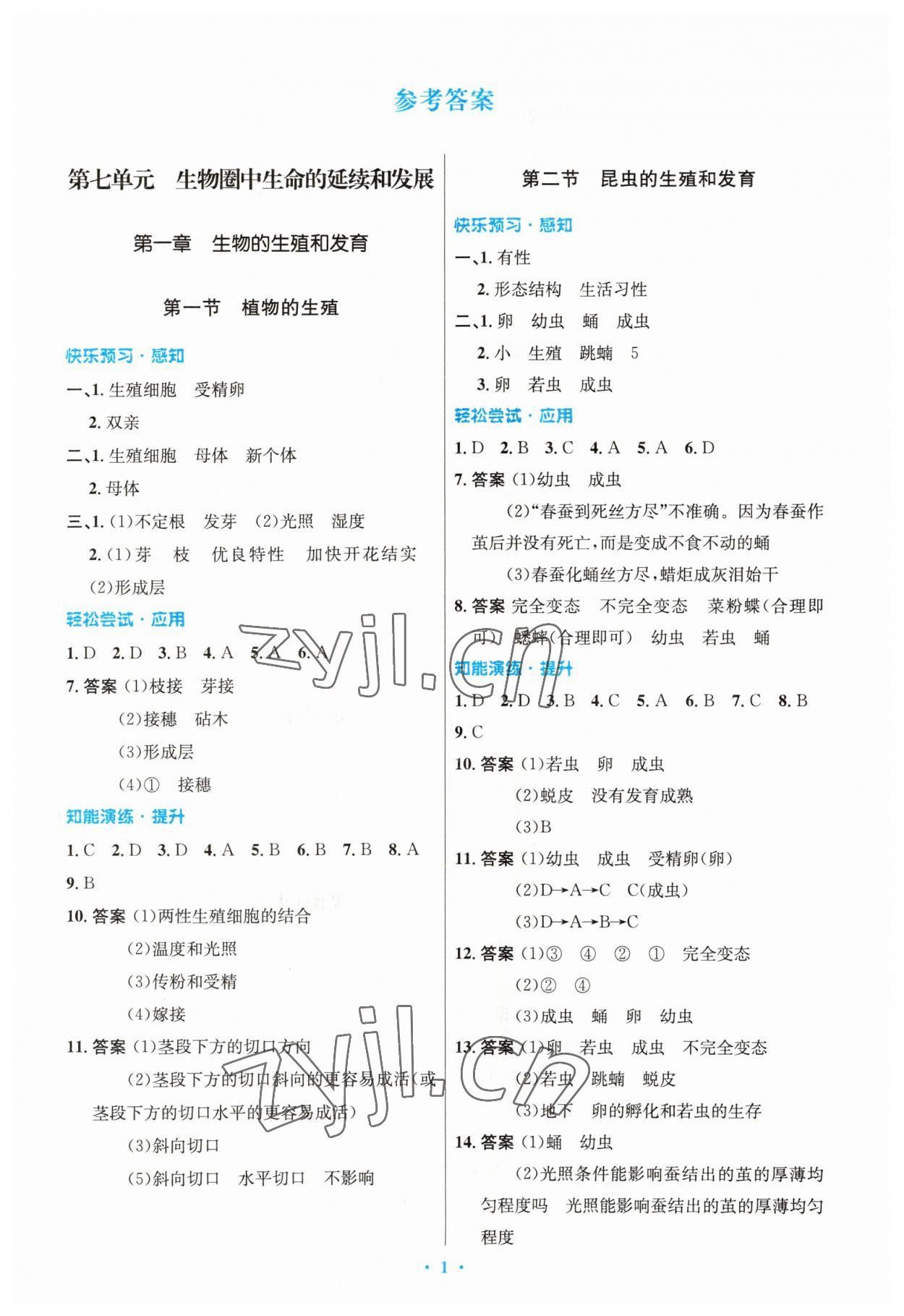 2023年同步測控優(yōu)化設(shè)計(jì)八年級生物下冊人教版精編版 第1頁