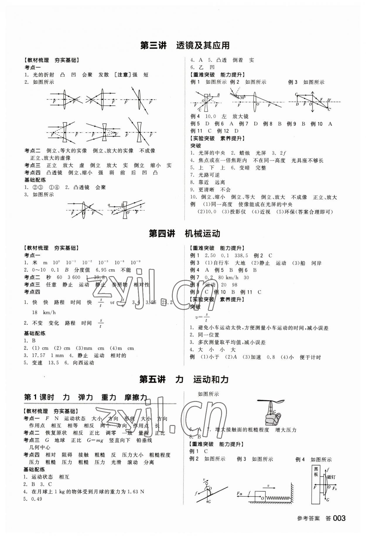 2023年全品中考复习方案物理甘肃专版 参考答案第2页