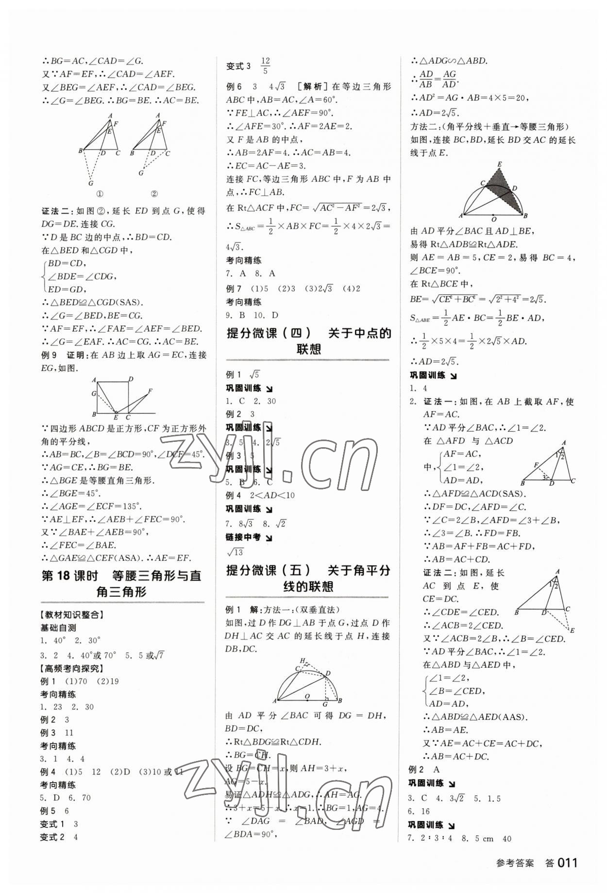 2023年全品中考复习方案数学甘肃专版 参考答案第10页