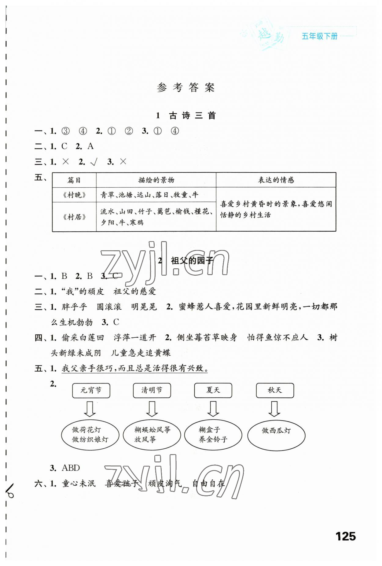 2023年练习与测试五年级语文下册人教版陕西专版 第1页
