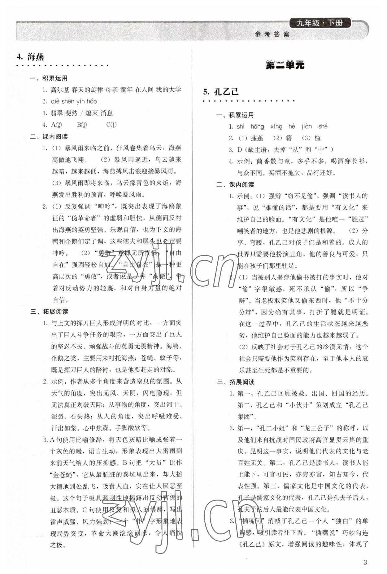 2023年補充習題九年級語文下冊人教版人民教育出版社 第3頁