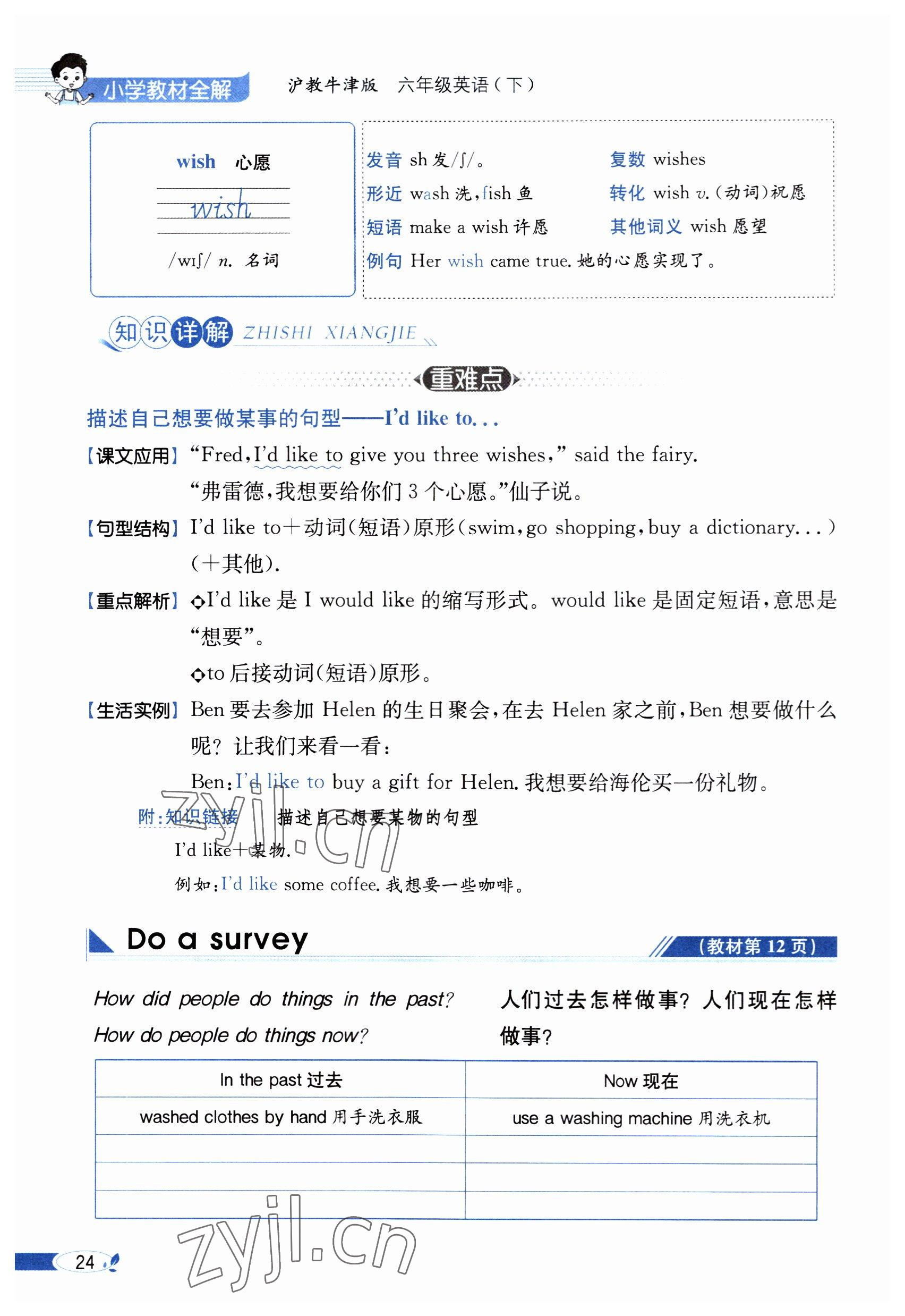 2023年教材课本六年级英语下册沪教版 参考答案第24页