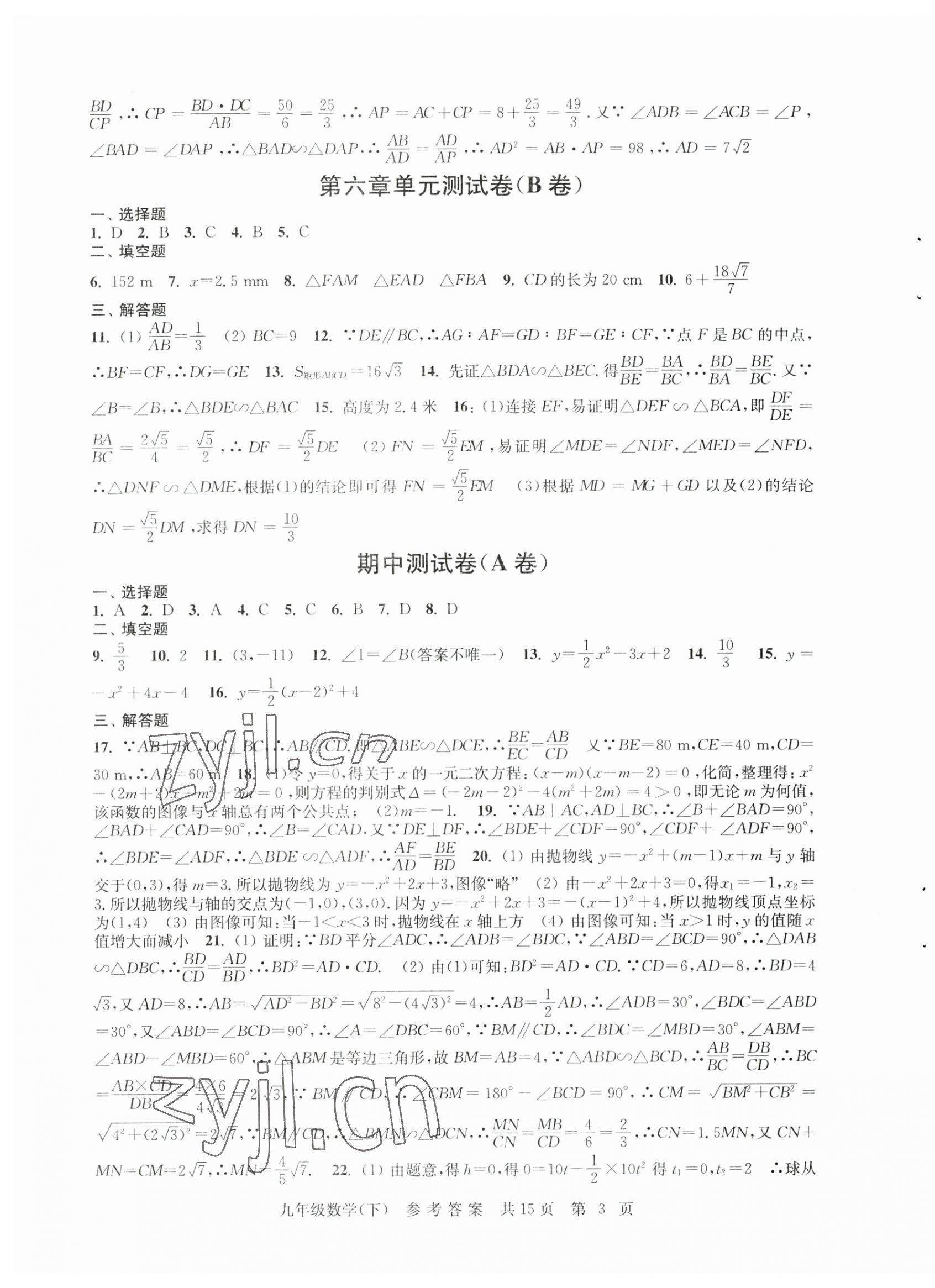 2023年伴你学单元达标测试卷九年级数学下册苏科版 参考答案第3页