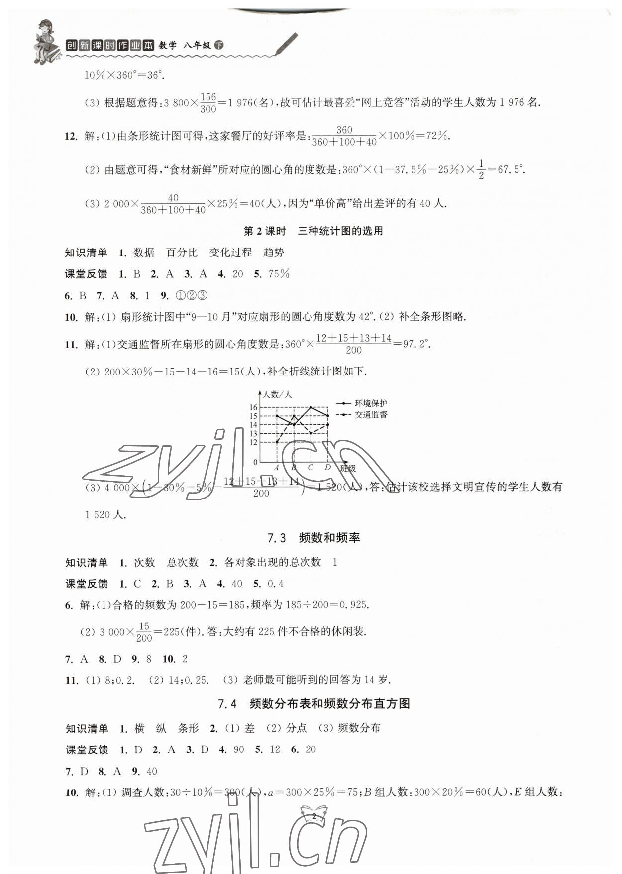 2023年创新课时作业本八年级数学下册苏科版 参考答案第2页