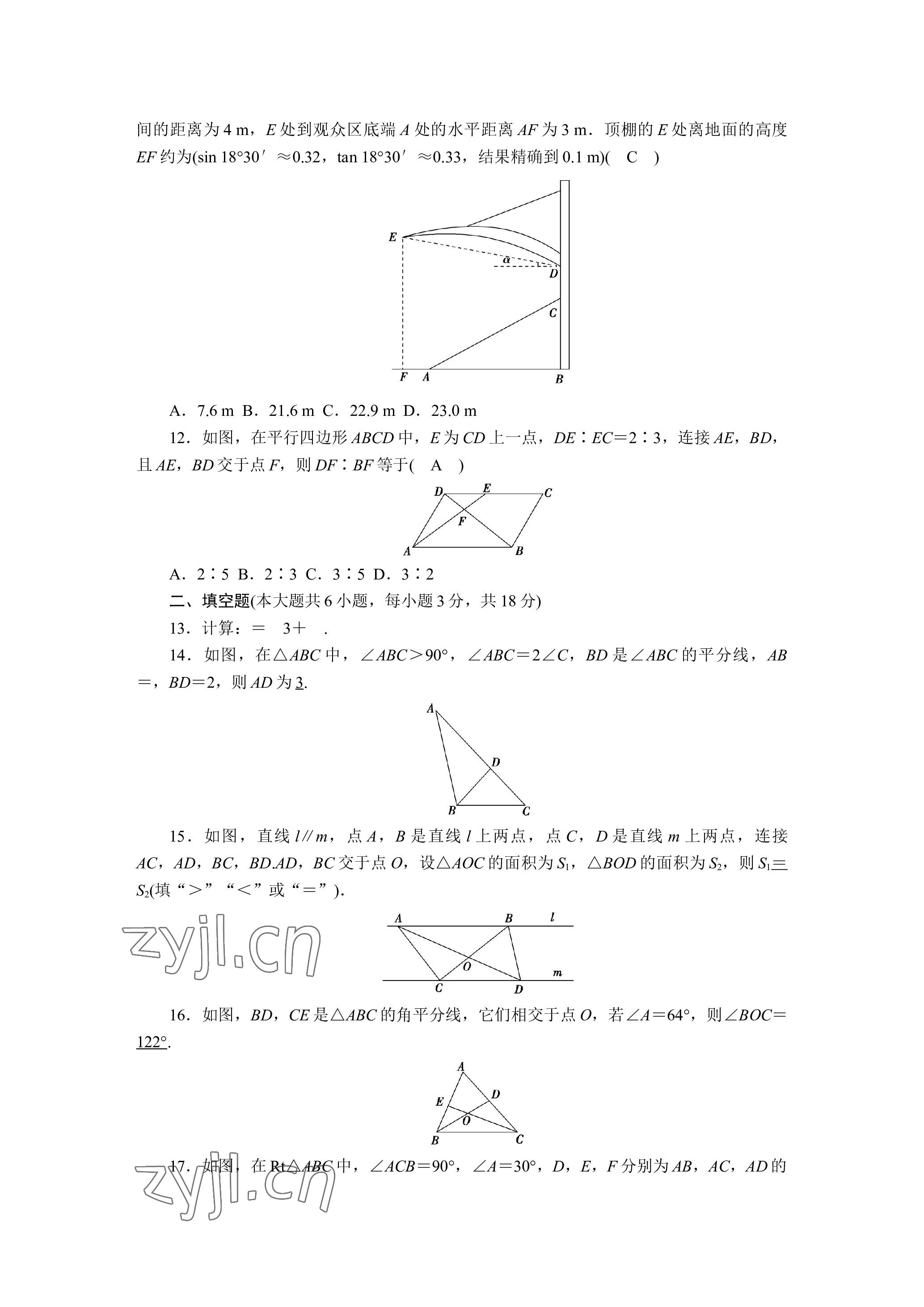 2023年晨光全优同步指导训练与检测数学 参考答案第16页