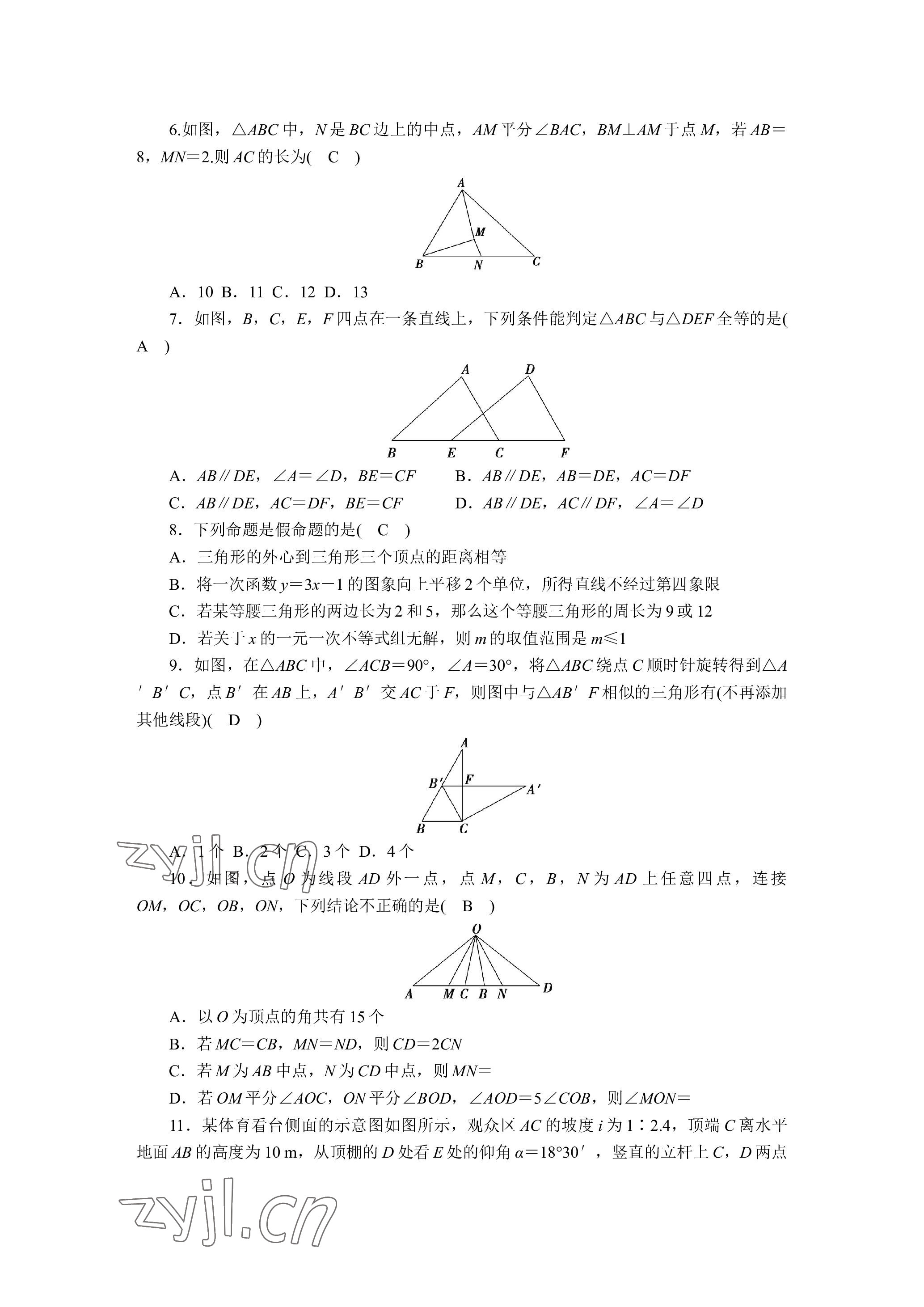 2023年晨光全优同步指导训练与检测数学 参考答案第15页