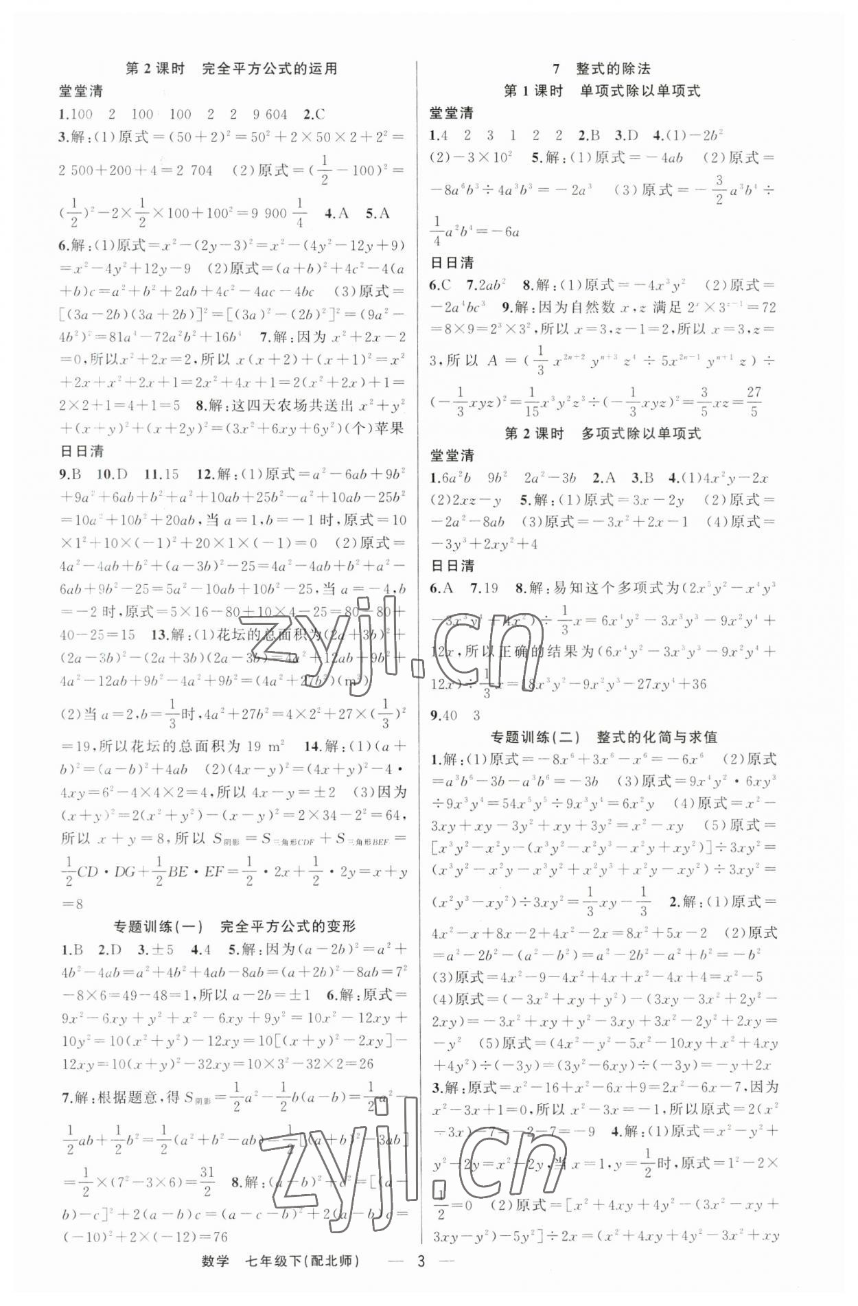 2023年四清導航七年級數(shù)學下冊北師大版 第3頁