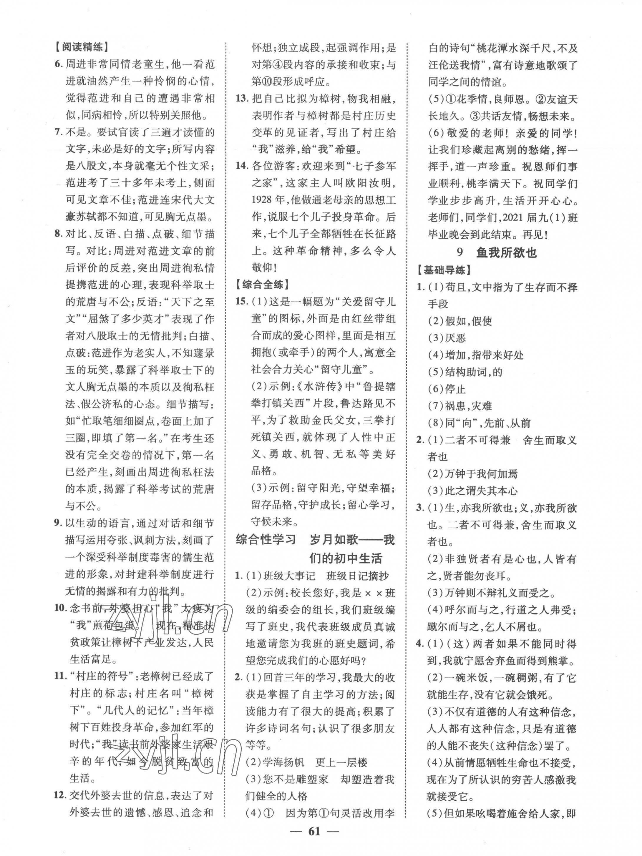 2023年本土教輔名校學(xué)案初中生輔導(dǎo)九年級語文下冊人教版荊州專版 第5頁