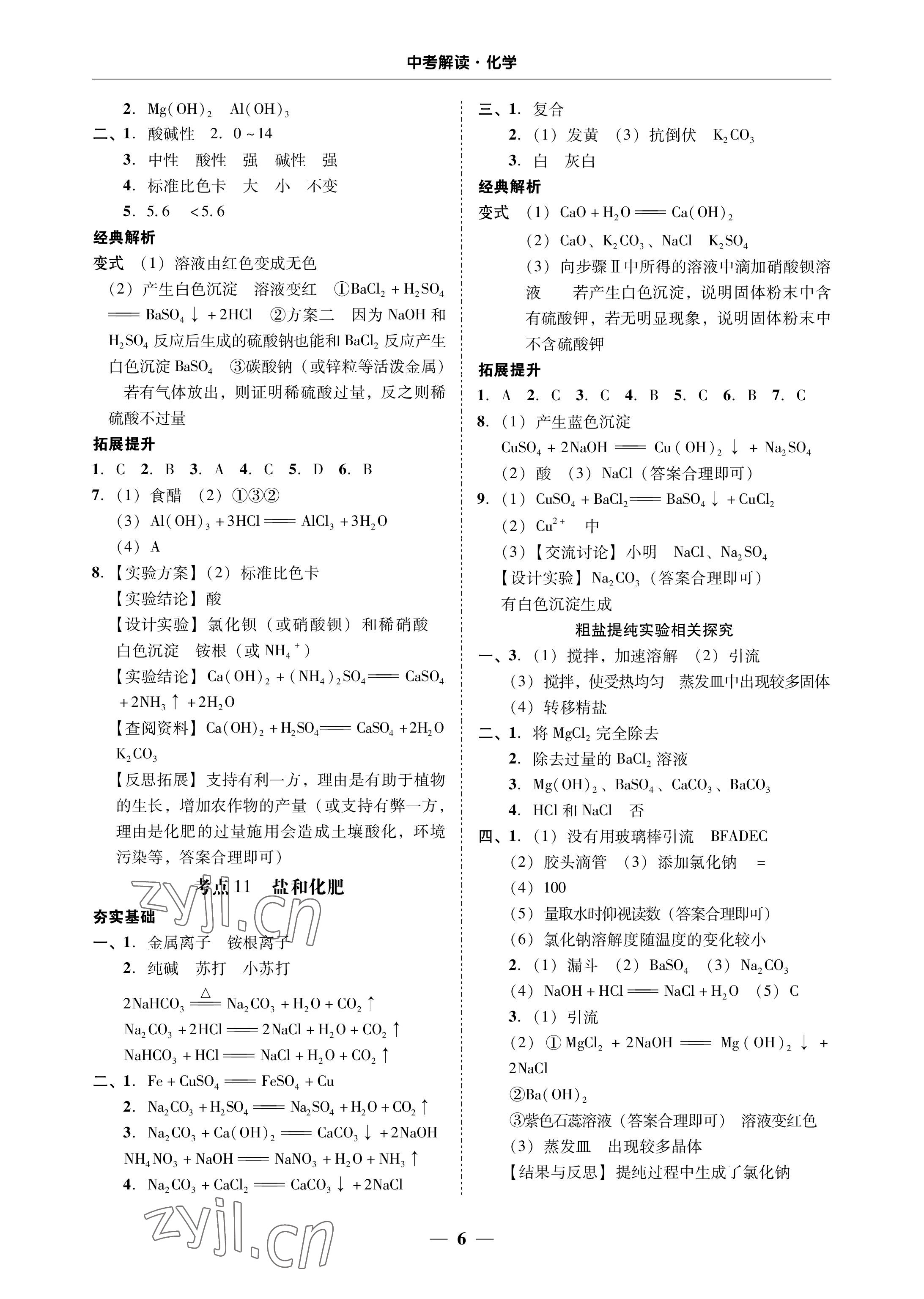 2023年南粤学典中考解读化学 参考答案第6页